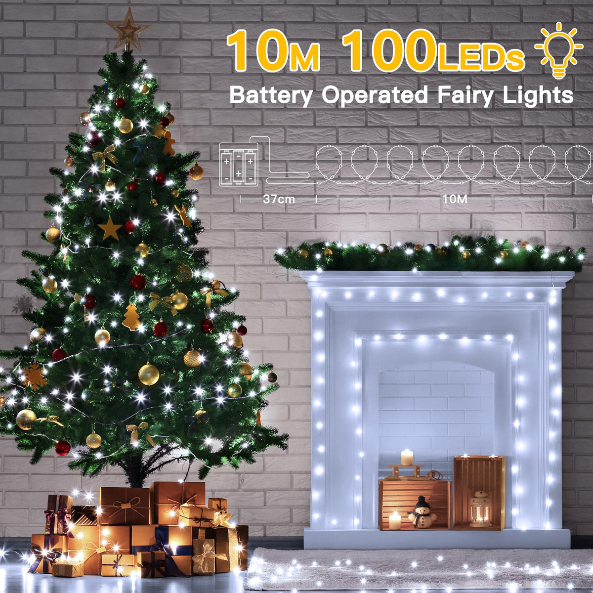 Ollny 10m 100LED Red Fairy Lights Battery Operated,Copper Wire String Light