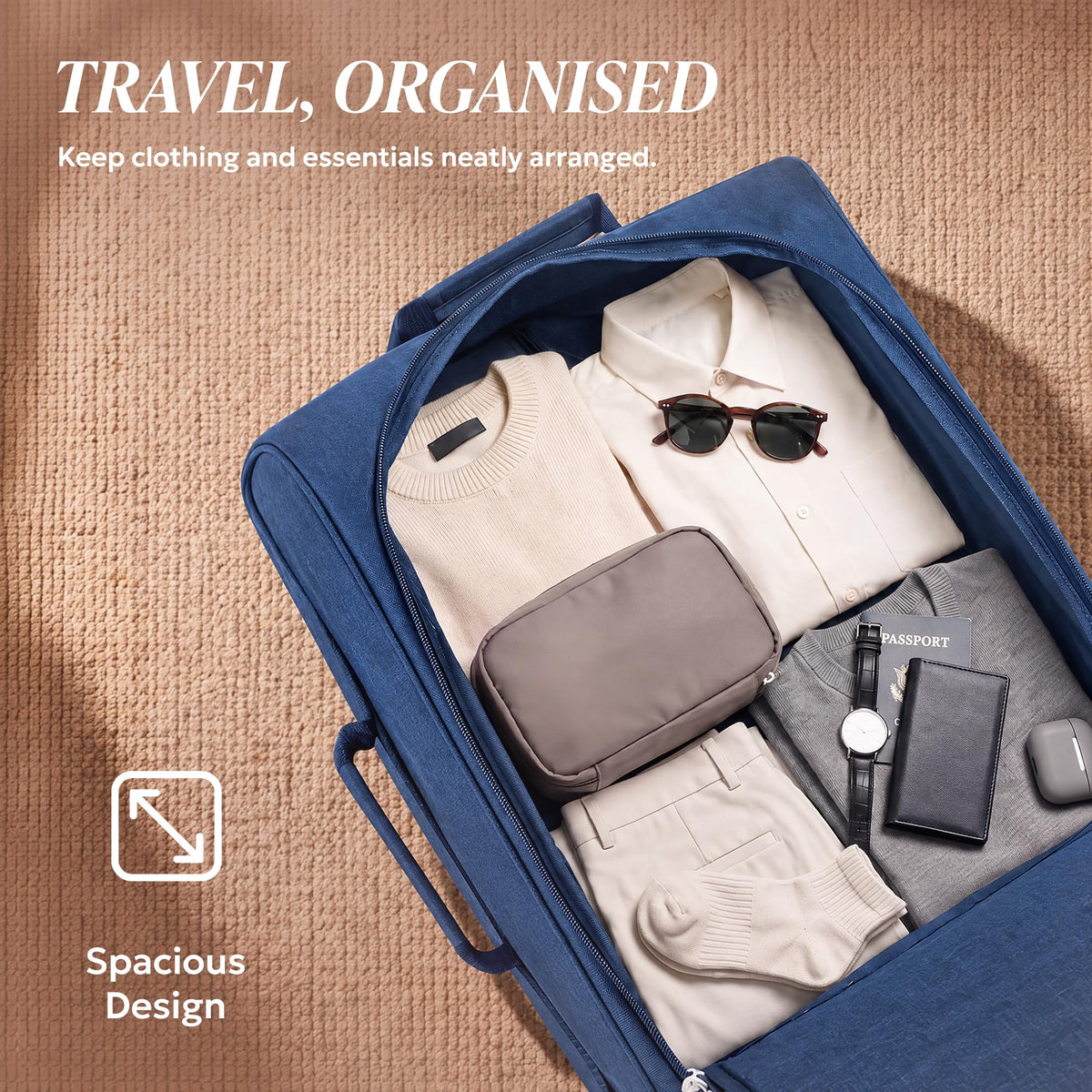 LUGG Lightweight Cabin Luggage, 600D Polyester, Solid Wheels, 45x36x20cm