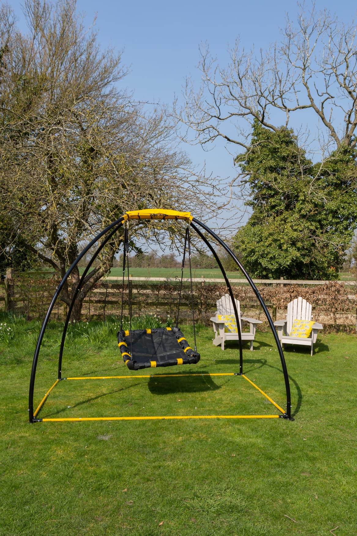 JumpKing UFO Swing Trampoline With Round/Rectangular Seat | Comfortable & Sturdy Kids Trampoline With 360° Range, EVA Foam Cushion, Great For Outdoor Fun & Relaxing, For Grass Or Woodchip Areas