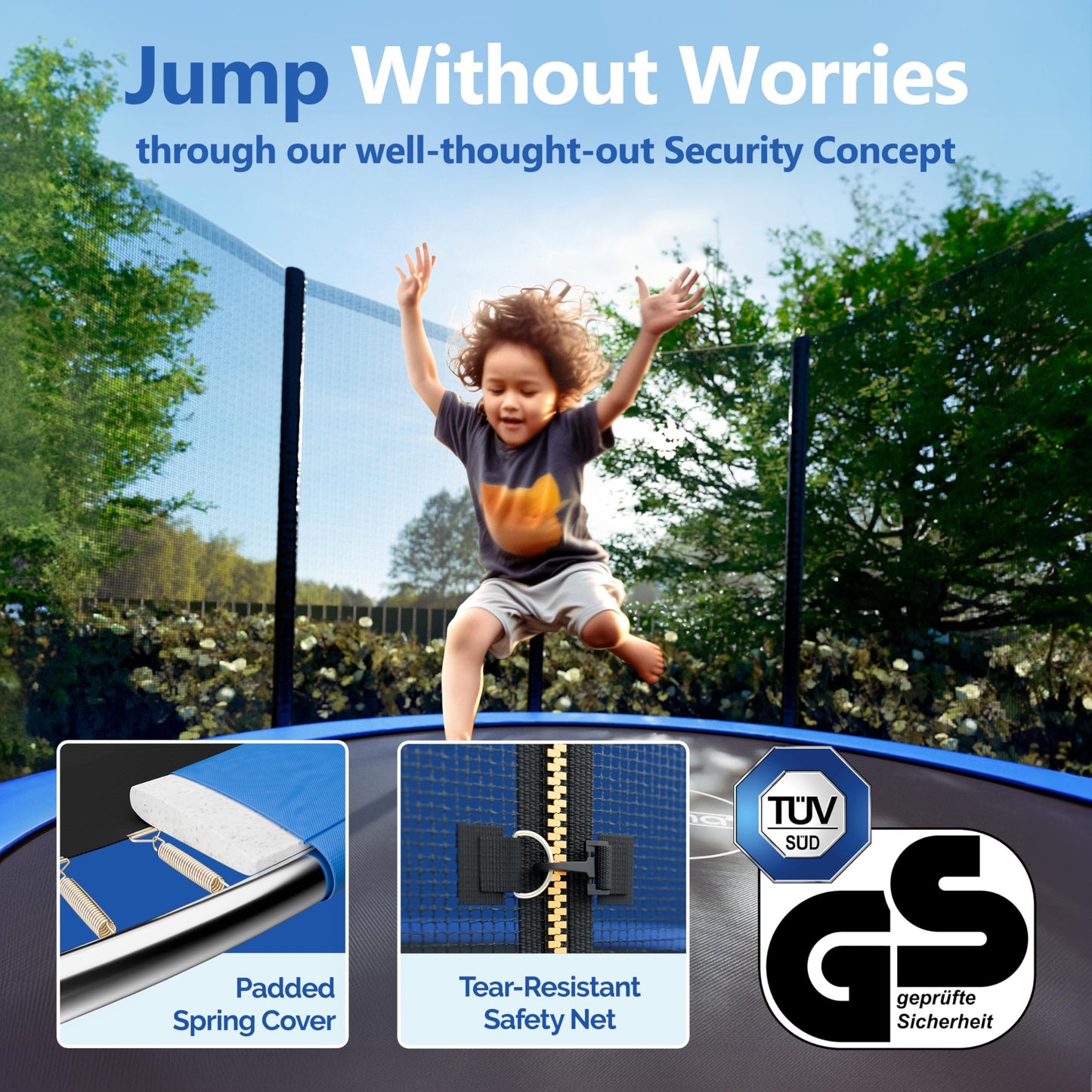 MONZANA® 6ft/8ft/10ft/12ft/14ft Trampoline Outdoor Set with Safety Net Ladder Heavy Duty Frame Cover Spring Tool for Kids Adults Garden Fitness Play Equipment Trampoline
