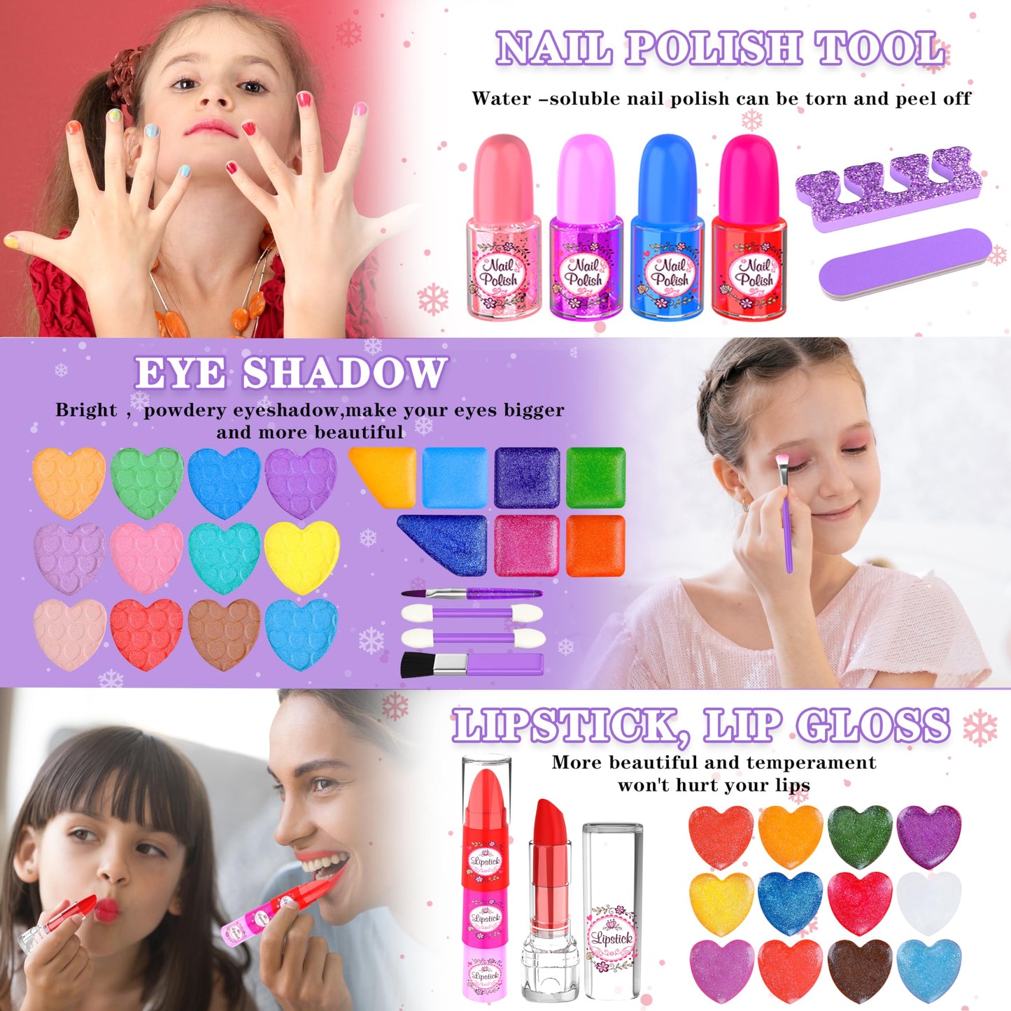 66 Pcs Kids Makeup Sets For Girls with Portable Stand,Make Up Starter Kit Children Princess Pretend Play Games Toys Presents,Little Girl Birthday Gifts Set For Age 3 4 5 6 7 8 9 10 11 12 Years Old