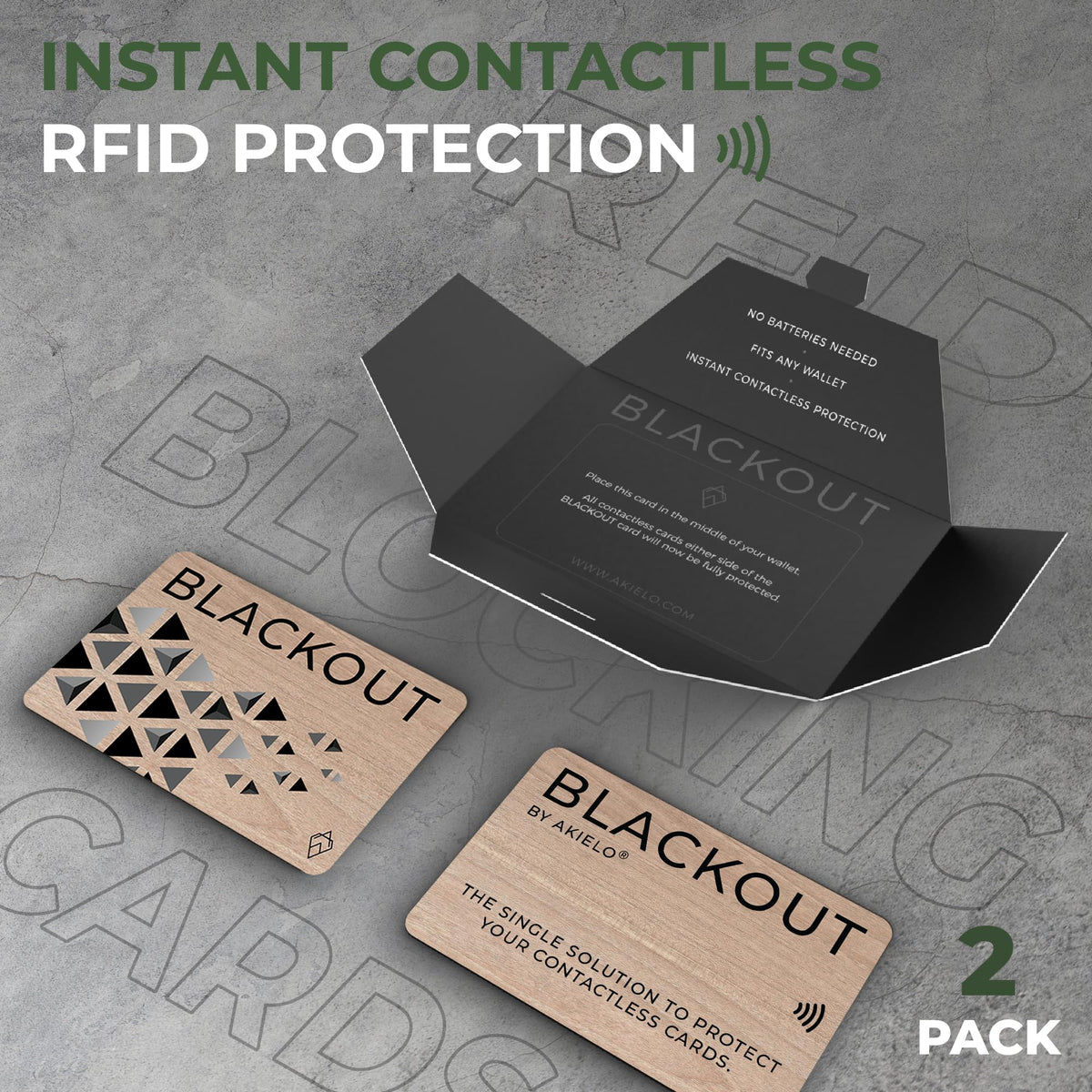 AKIELO Blackout RFID Blocking Card (4 Pack) – Ultra Thin Anti Theft Credit Card Protector – Ultimate Bank Card Blocker for Contactless Cards and Wallet Protection (Black Edition - 4 Pack)
