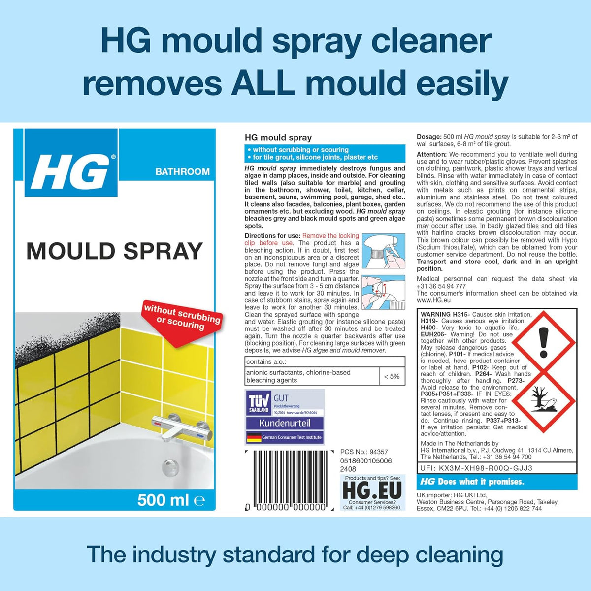 HG Mould Remover Spray | Kills Black Mold & Mildew on Walls & Tiles | 500ml