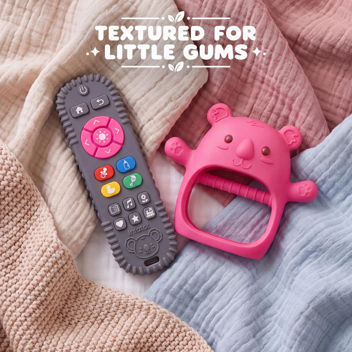 Infatot® Teething Toys for Baby Gifts – Chipmunk Silicone Mitten Teether, Soothing Glove for Infants, Baby Toys 0-6 Months, Soft Chewable Teether Toy to Prevent Finger Sucking, CM Blue.