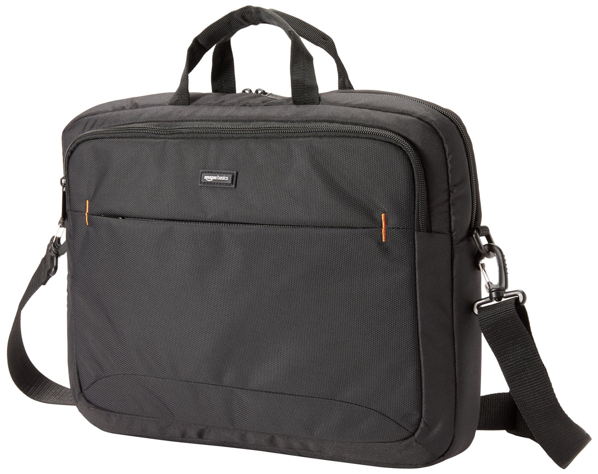 Amazon Basics Compact Laptop Shoulder Bag Carrying case with Accessory Storage Pockets (14 inch - 35.6 cm) Black, 3-Pack