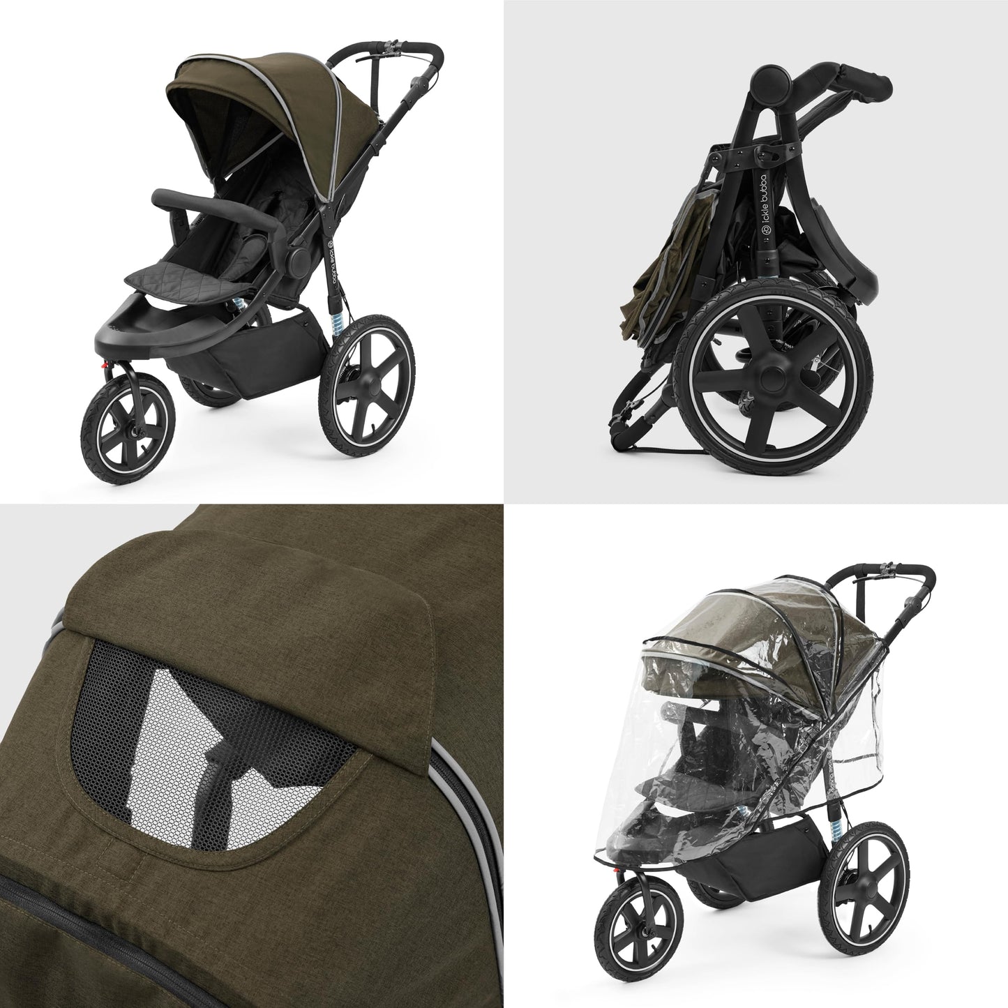 Ickle Bubba Venus Jogger Pro Max Stroller (Charcoal Grey) – All-Terrain 3-Wheel Pushchair from Birth to 22kg, Waterproof Hood & Footwarmer, Adjustable Handle, Cup Holder & Self-Locking Fold