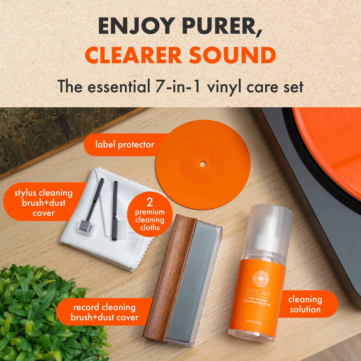 SPINCARE Vinyl Record Cleaner Kit | 5-in-1 Essentials Vinyl Cleaning Set