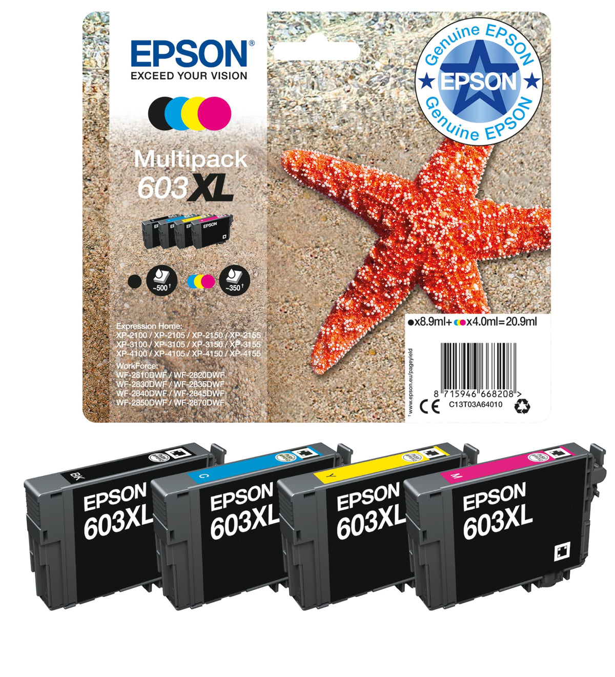 Epson 603 Starfish Genuine , 4-Colours Multipack Ink Cartridges