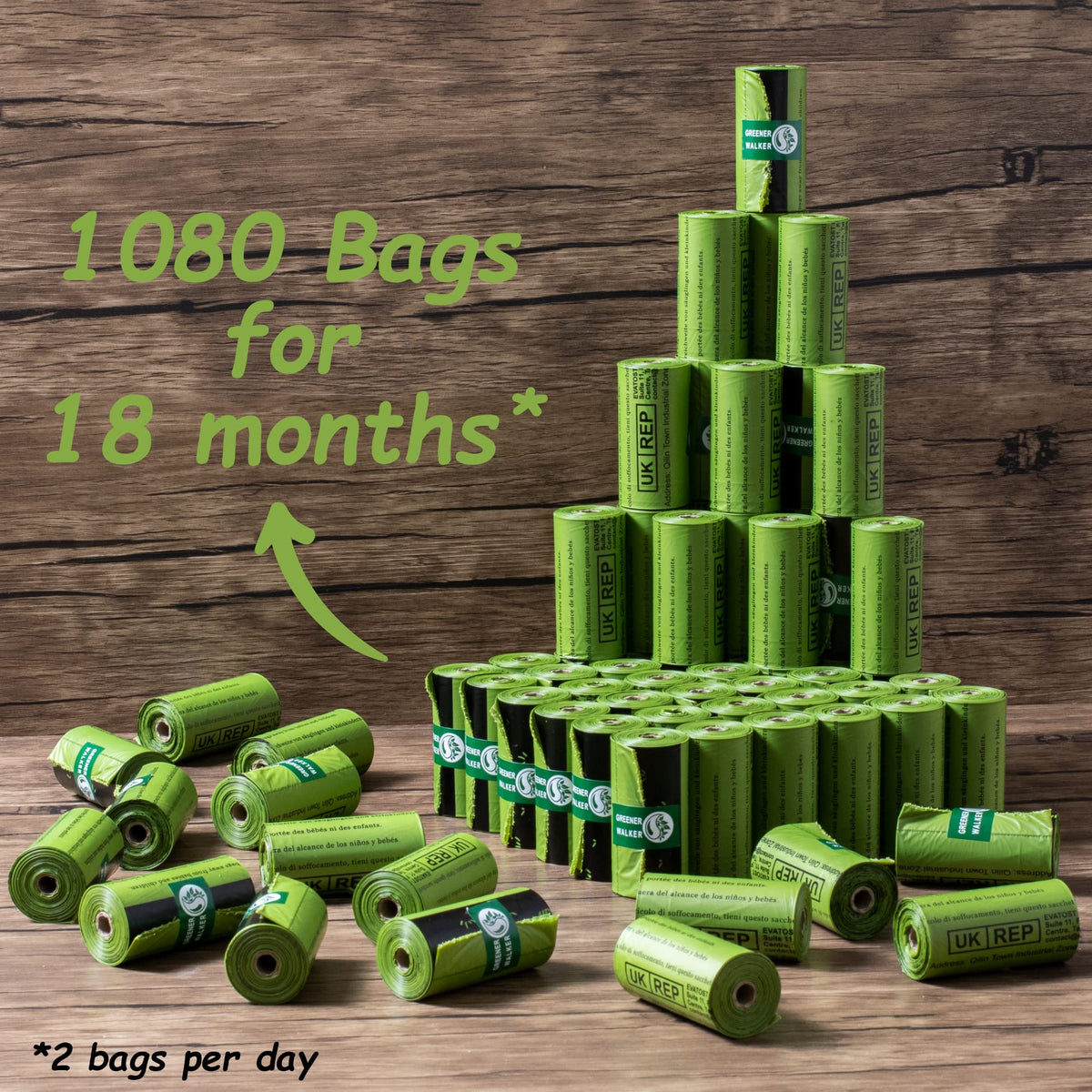 GREENER WALKER Poo Bags for Dog Waste, 540 Extra Thick Strong 100% Leak Proof Biodegradable Dog Poo Bags (Green)
