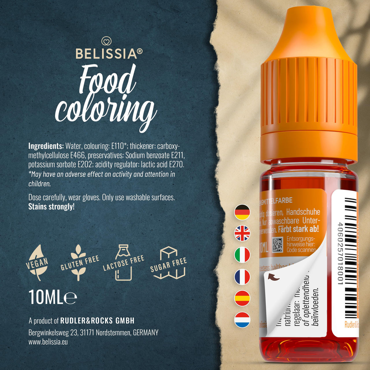 Belissia Liquid Food Colouring Rosa 10ml for Cooking and Baking