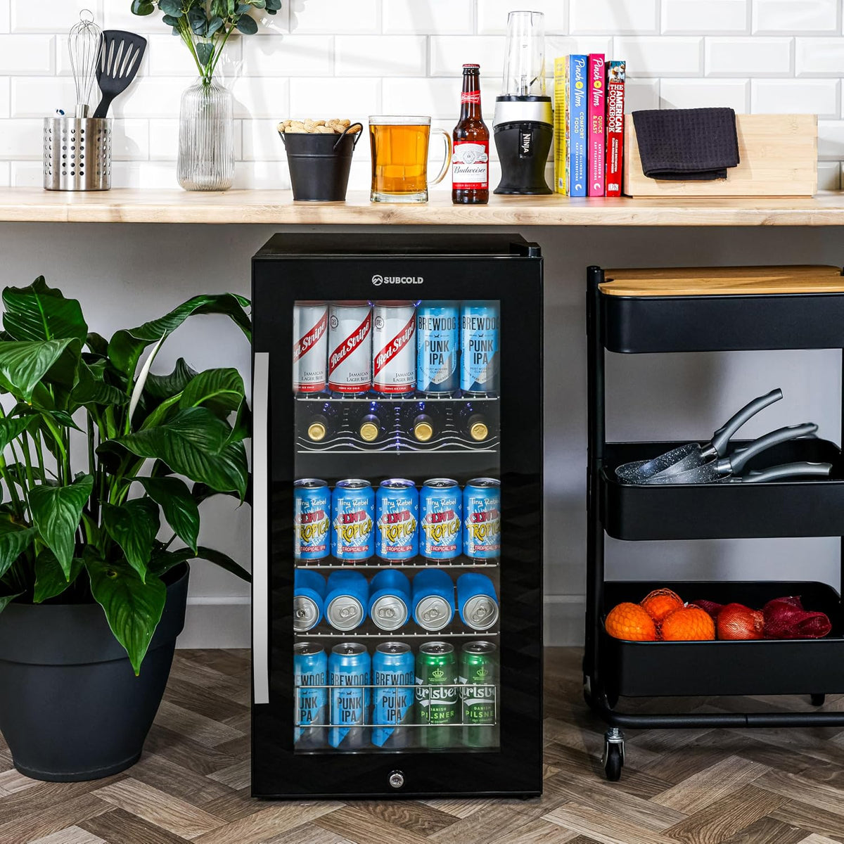 Subcold Ace90 LED Touch Control Beer Fridge With Glass Door | Premium Drinks & Wine Fridge | Black Alu Handle, Auto Defrost, Lockable | 91 Cans | Ideal for Home Bar Undercounter