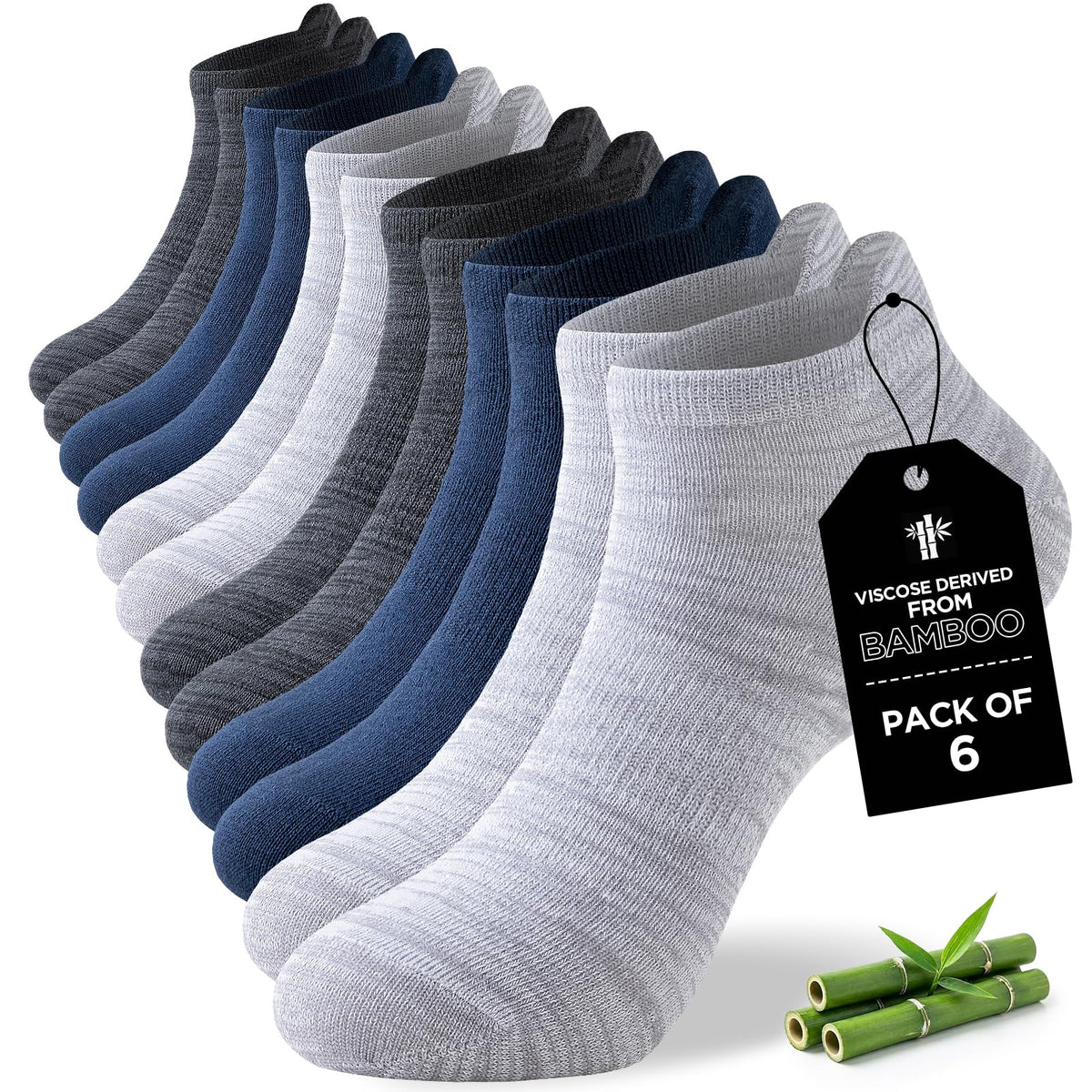 Niorasen Bamboo Trainer Socks for Men & Women, 6 Pairs, Low Cut