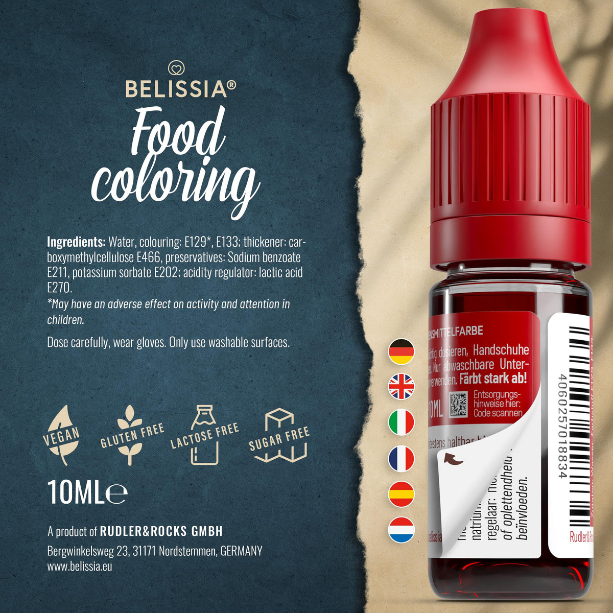 Belissia Liquid Food Colouring Rosa 10ml for Cooking and Baking