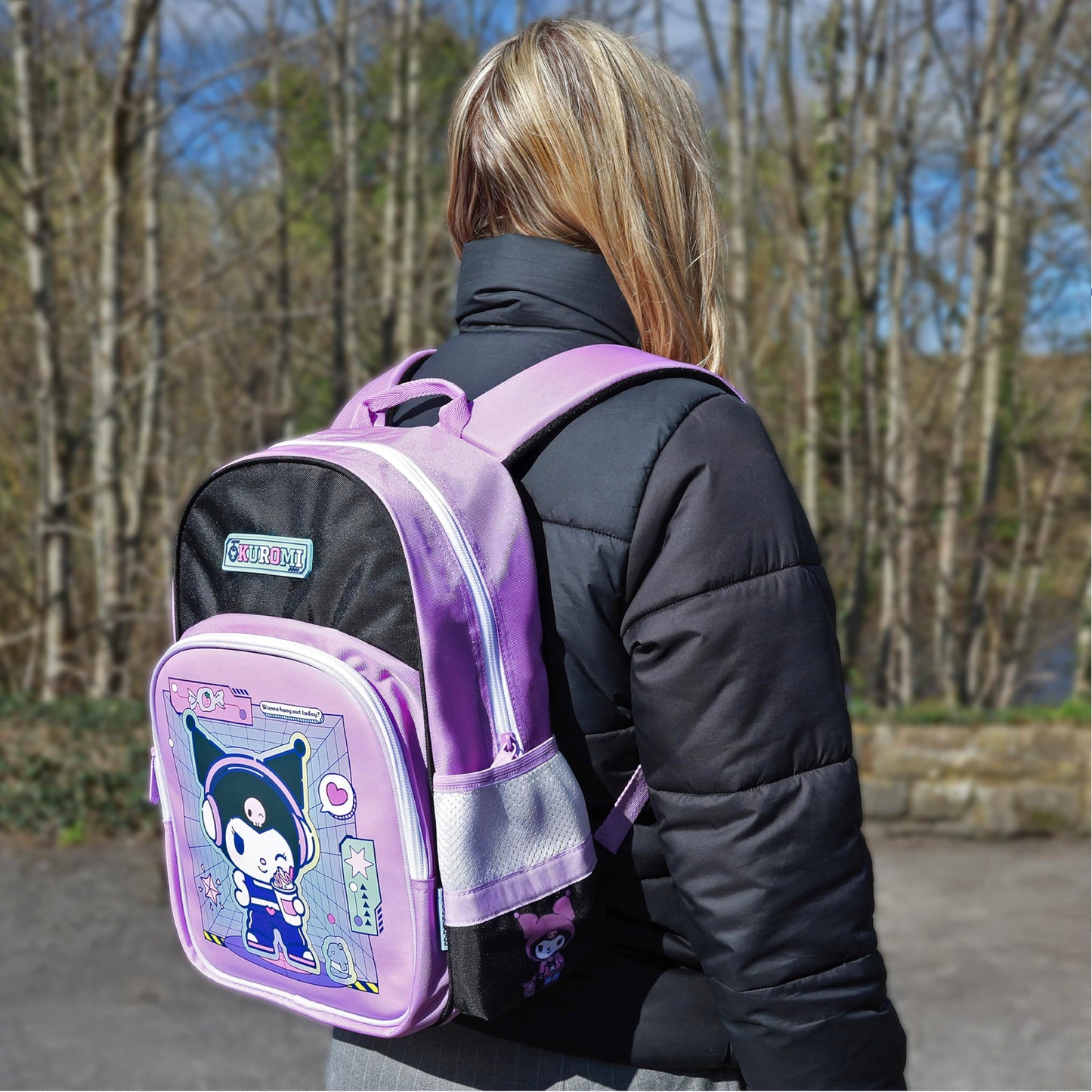Blue Sky Studios KPop Demon Hunters HUNTR/X Backpack - Official Merchandise - Lightweight Kids School Bag with Padded Straps, Front Pocket & Silver Holographic Details - 36cm K-Pop Purple Rucksack