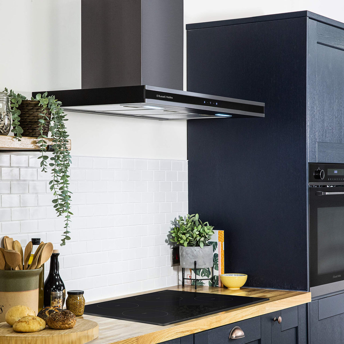 Russell Hobbs 90cm T-Shaped Cooker Hood in Stainless Steel with 3 Speed Settings, 3x Washable Aluminium Filters, Extraction or Recirculation, Boost Function, LED Lights A++ Energy Rating, RHGCH903SS