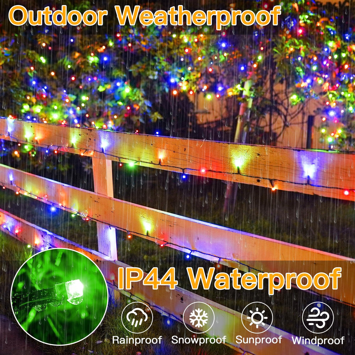 Ollny Smart Outdoor Fairy Lights, 20m 200 LEDs, RGB+W, App Control