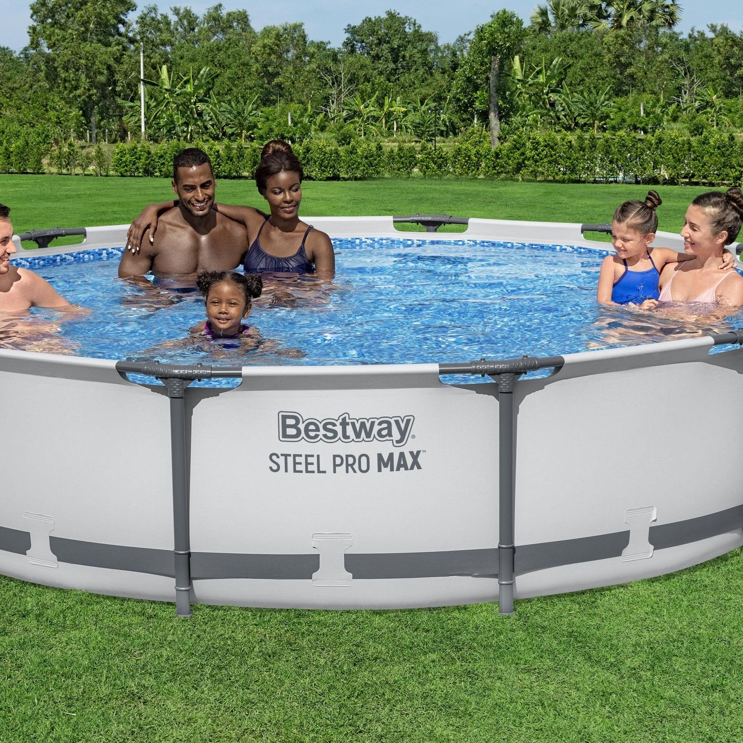 Bestway MAX Steel Pro Round Frame Swimming Pool with Filter Pump, Grey, 10 ft, Multicolour