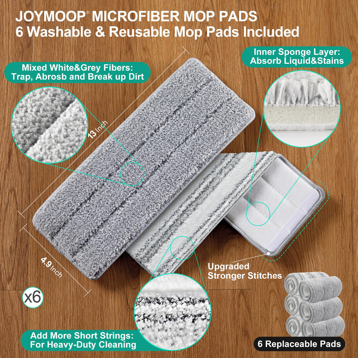 JOYMOOP Mop and Bucket with Wringer Set, Hands Free Flat Floor Mop and Bucket, with 3 Washable Microfiber Pads, Wet and Dry Use, Floor Cleaning System