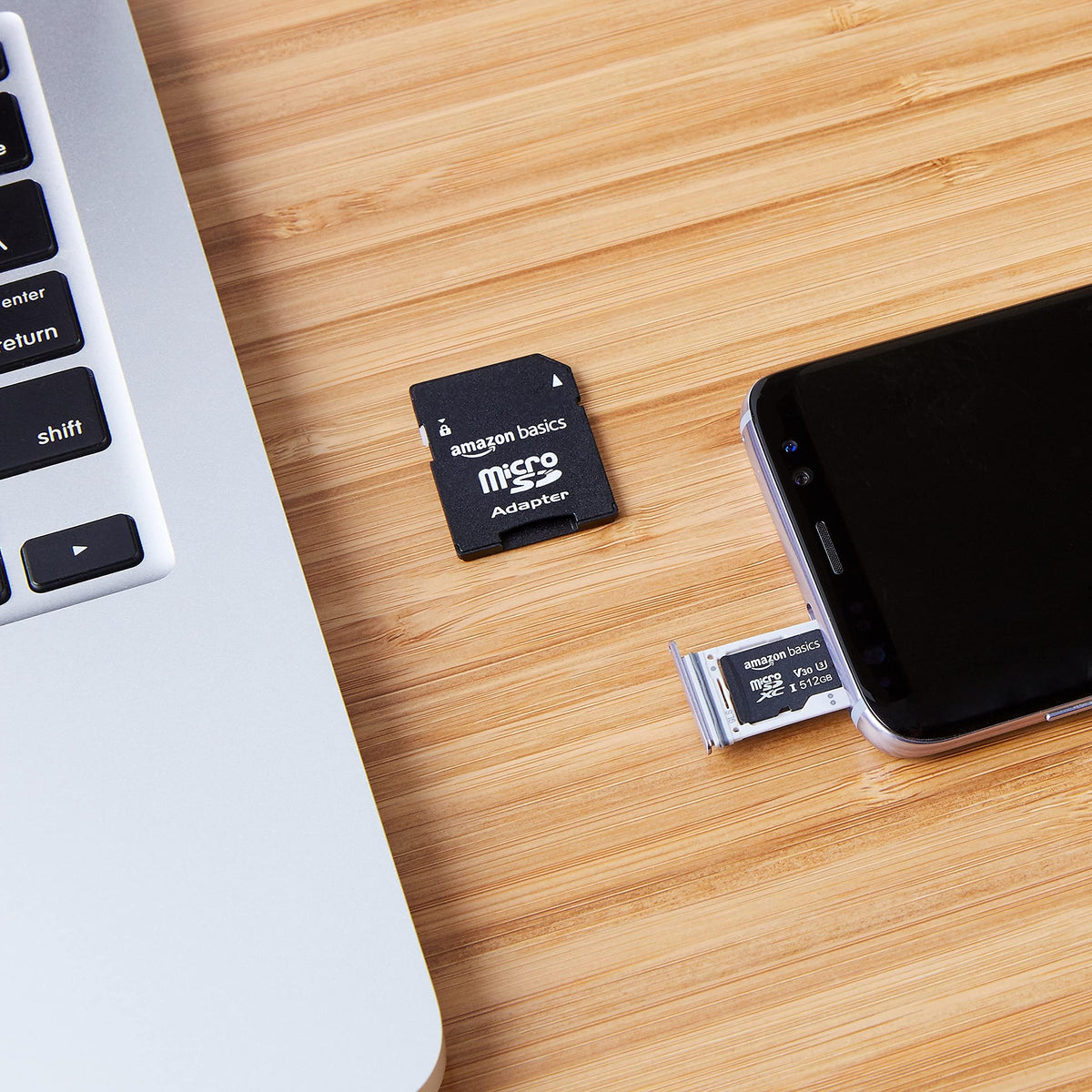 Amazon Basics microSDXC Memory Card with Full Size Adapter, A2, U3, Read Speed up to 100 MB/s, 128GB, Black