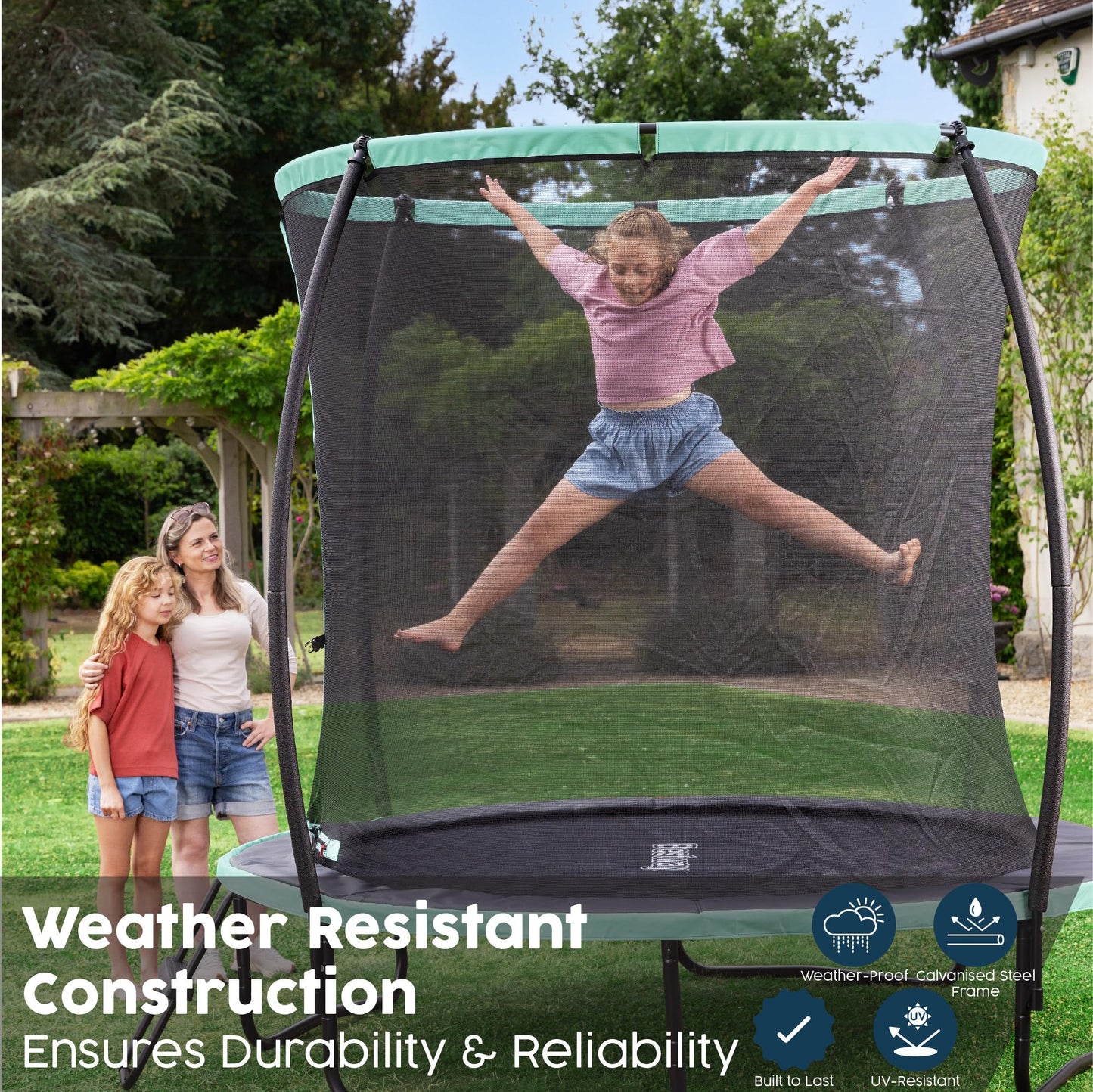 Bestway Xtreme Air Trampoline, 8ft/10ft/12ft Outdoor Round Trampoline with Fully Sewn Gap-Free Safety Enclosure Net, Ladder & Anchor Kit, 2-Year Warranty Guaranteed