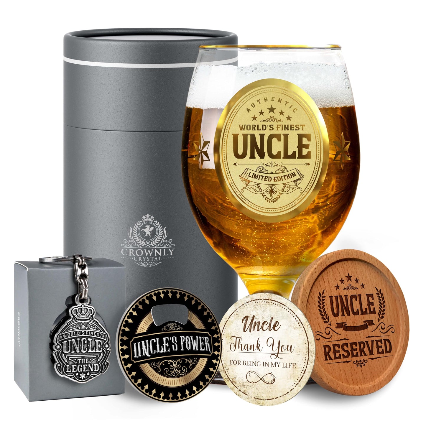Crownly Crystal® Gold Birthday Gifts: Dad's Beer Glasses
