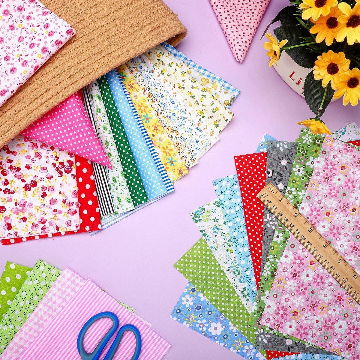 7Pcs Fat Quarters Fabric Bundles, 50CM x 50CM Cotton Fabric DIY Making Supplies Quilting Patchwork Gingham Fat Quarter Material for Sewing,Patchwork, DIY Crafts & Home Decorate (Black)