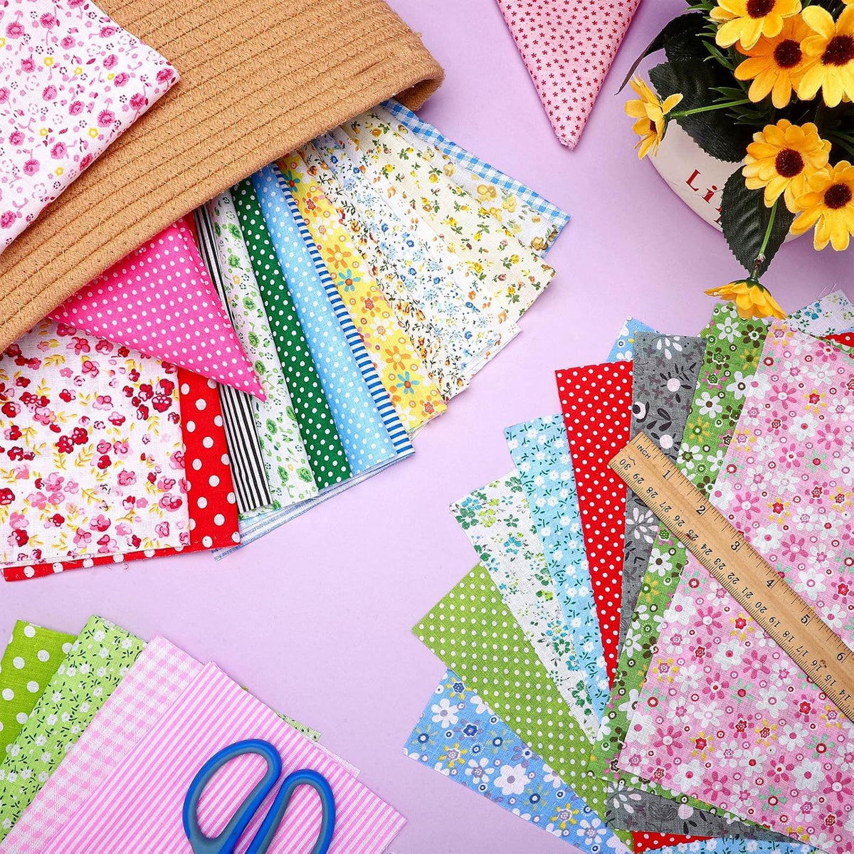 7Pcs Fat Quarters Fabric Bundles, 50CM x 50CM Cotton Fabric DIY Making Supplies Quilting Patchwork Gingham Fat Quarter Material for Sewing,Patchwork, DIY Crafts & Home Decorate (Black)
