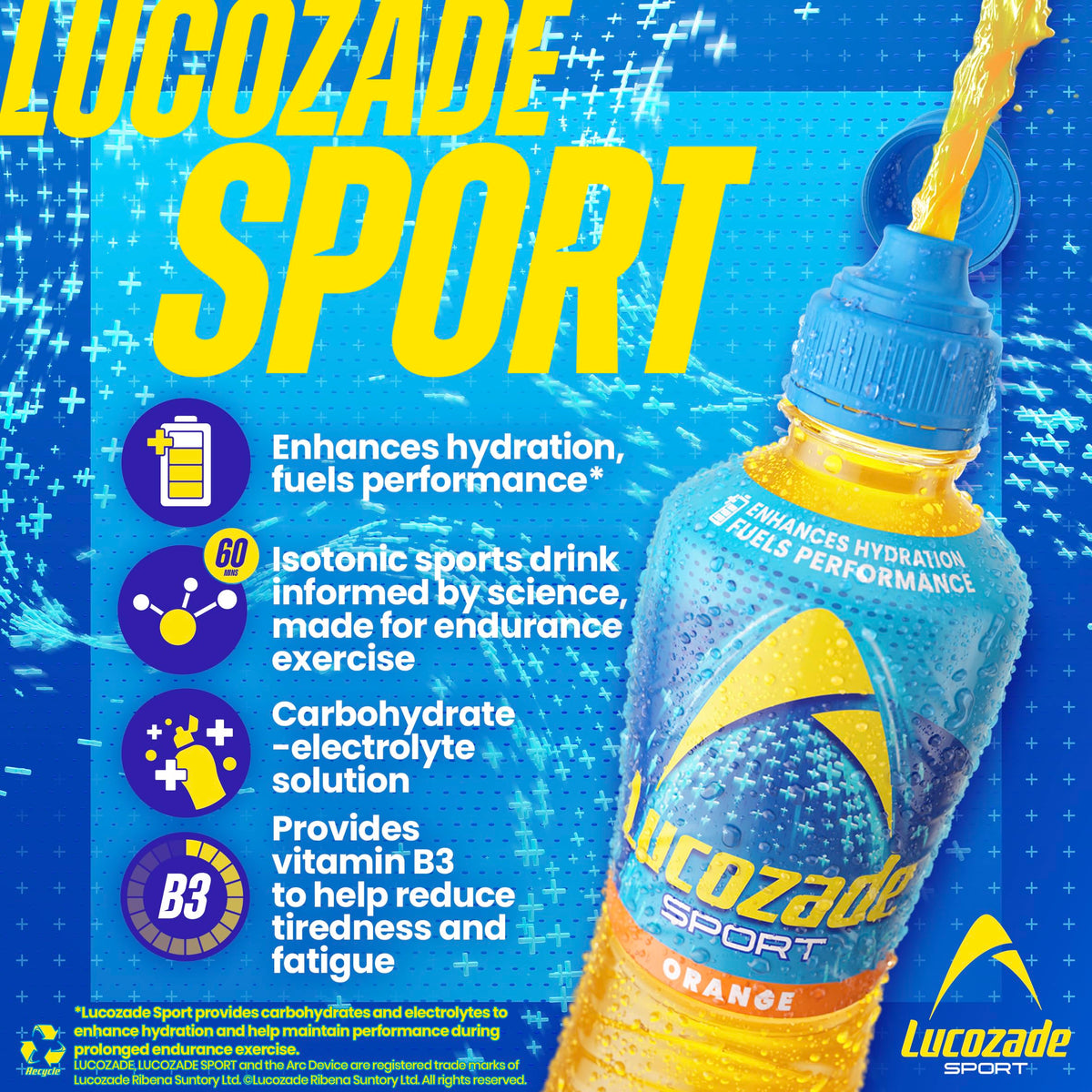 Lucozade Sport Orange Sports Drink, 4 x 500ml