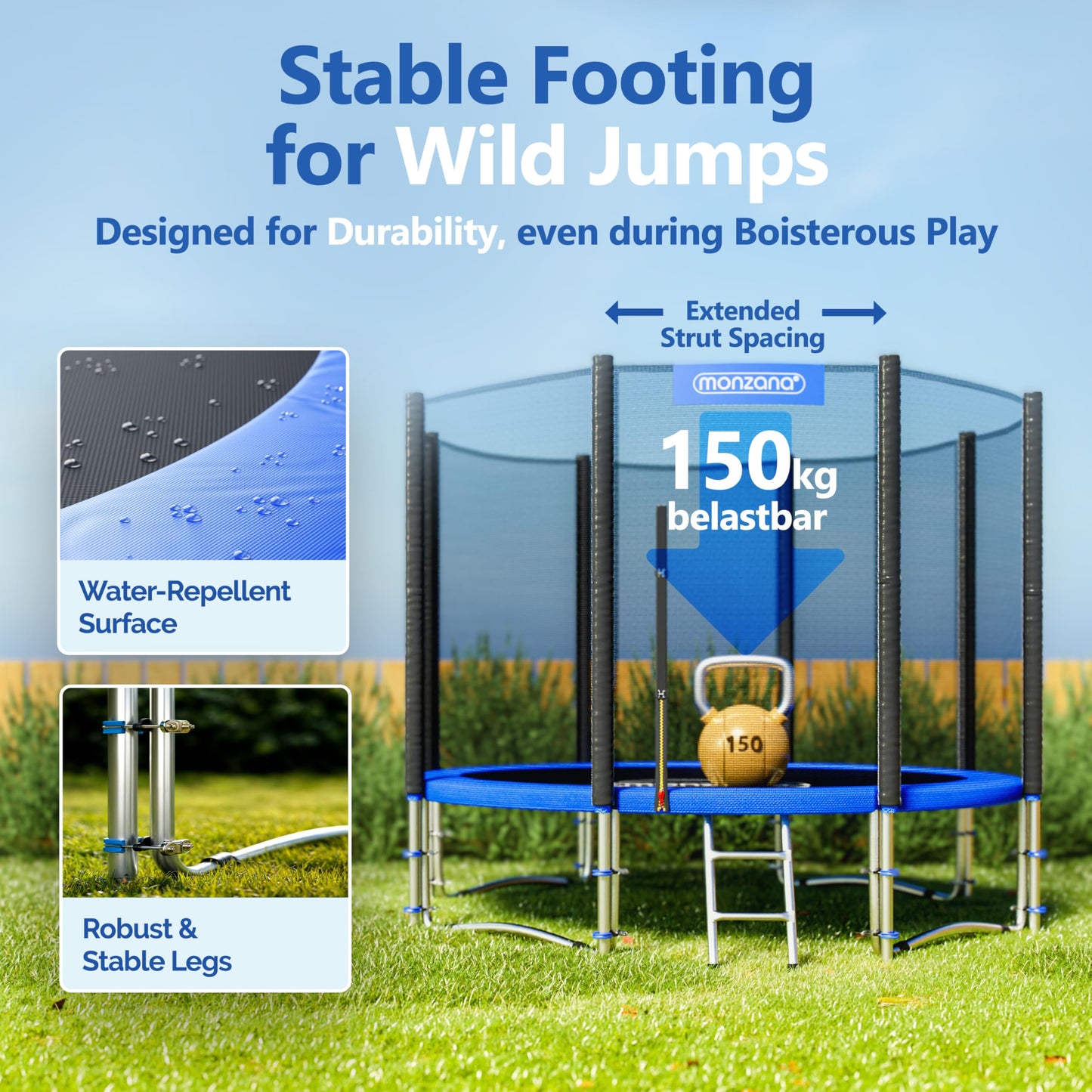 MONZANA® 6ft/8ft/10ft/12ft/14ft Trampoline Outdoor Set with Safety Net Ladder Heavy Duty Frame Cover Spring Tool for Kids Adults Garden Fitness Play Equipment Trampoline