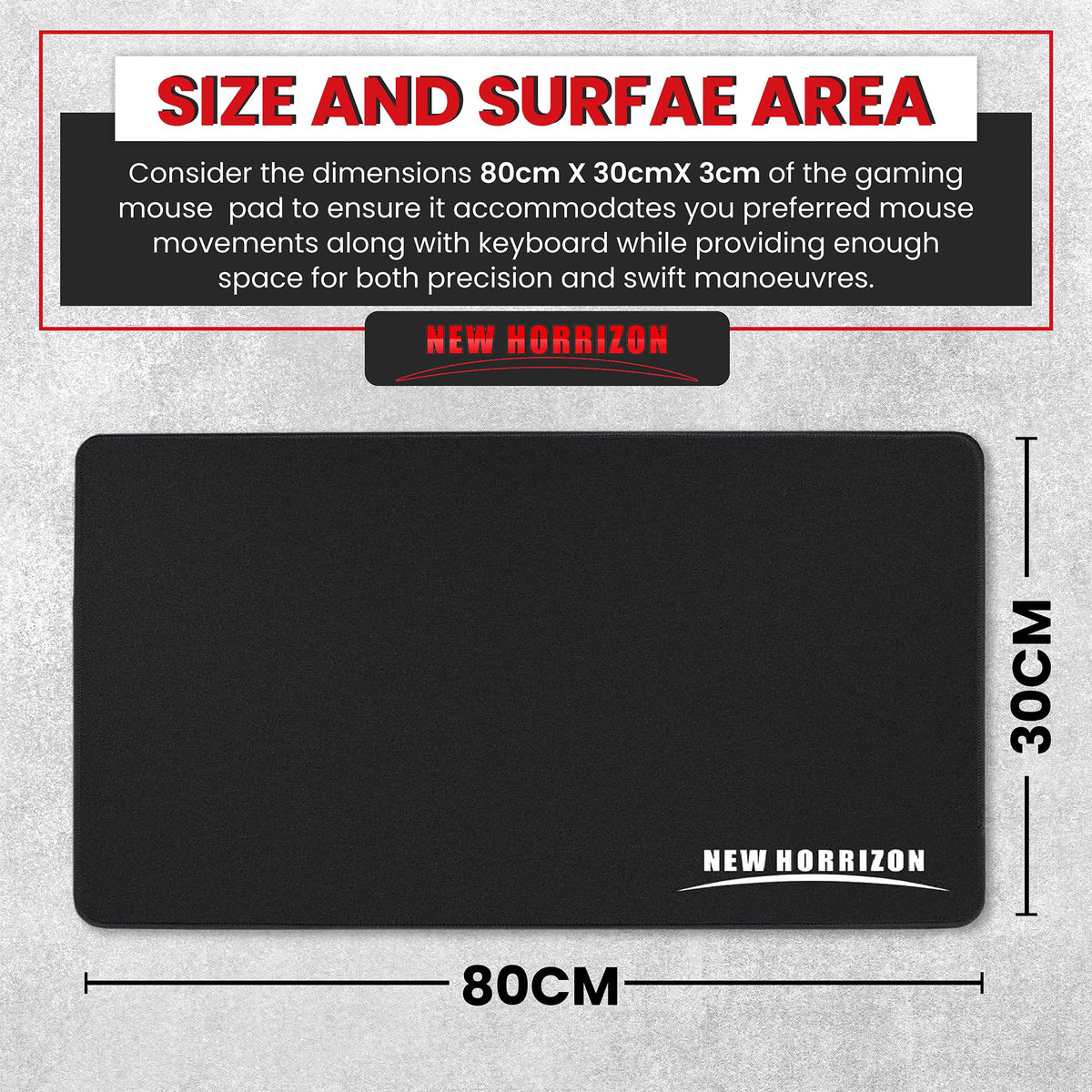 New Horrizon Gaming Mouse Pad, Mouse Mat Black, 290x210x5mm