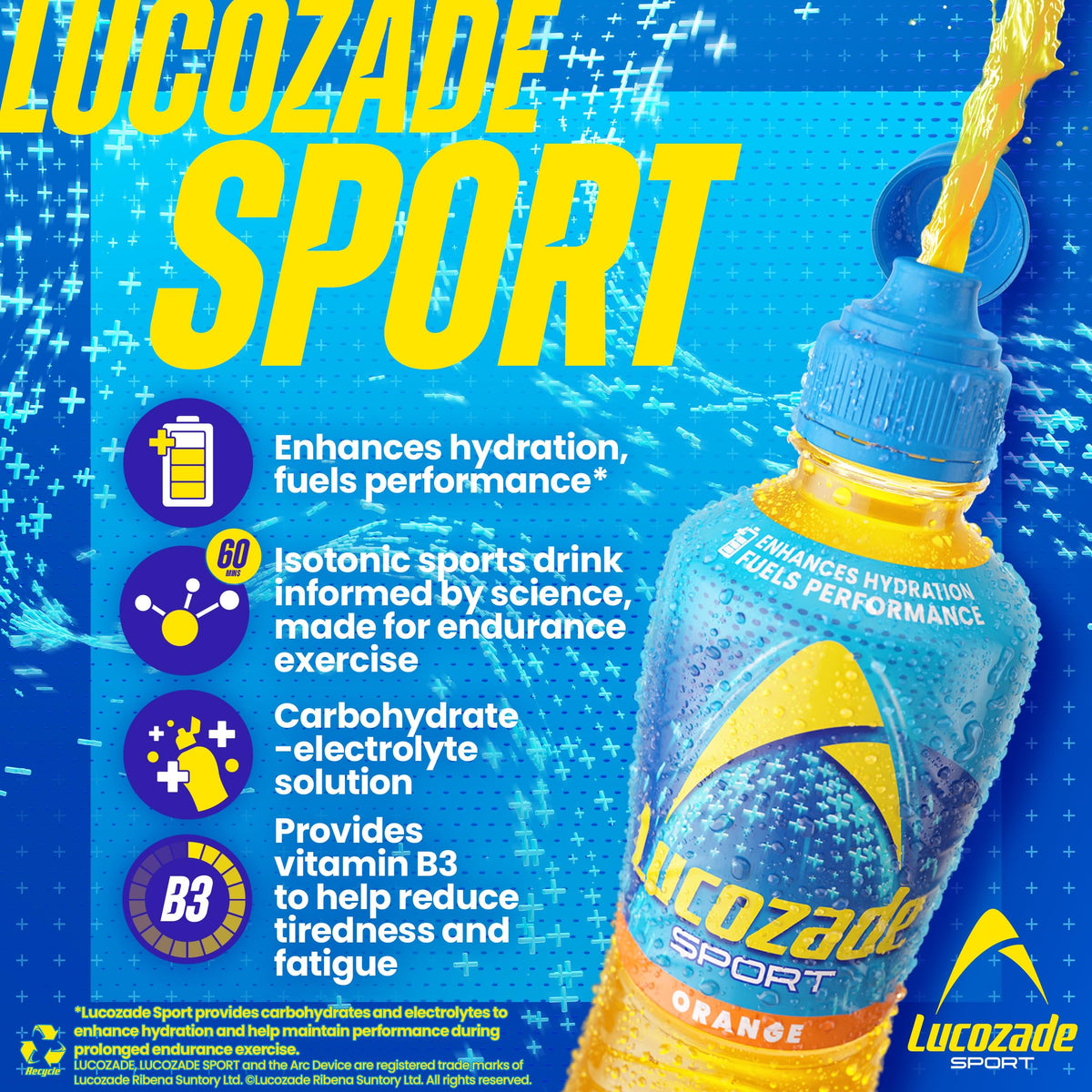 Lucozade Sport Orange Sports Drink, 4 x 500ml