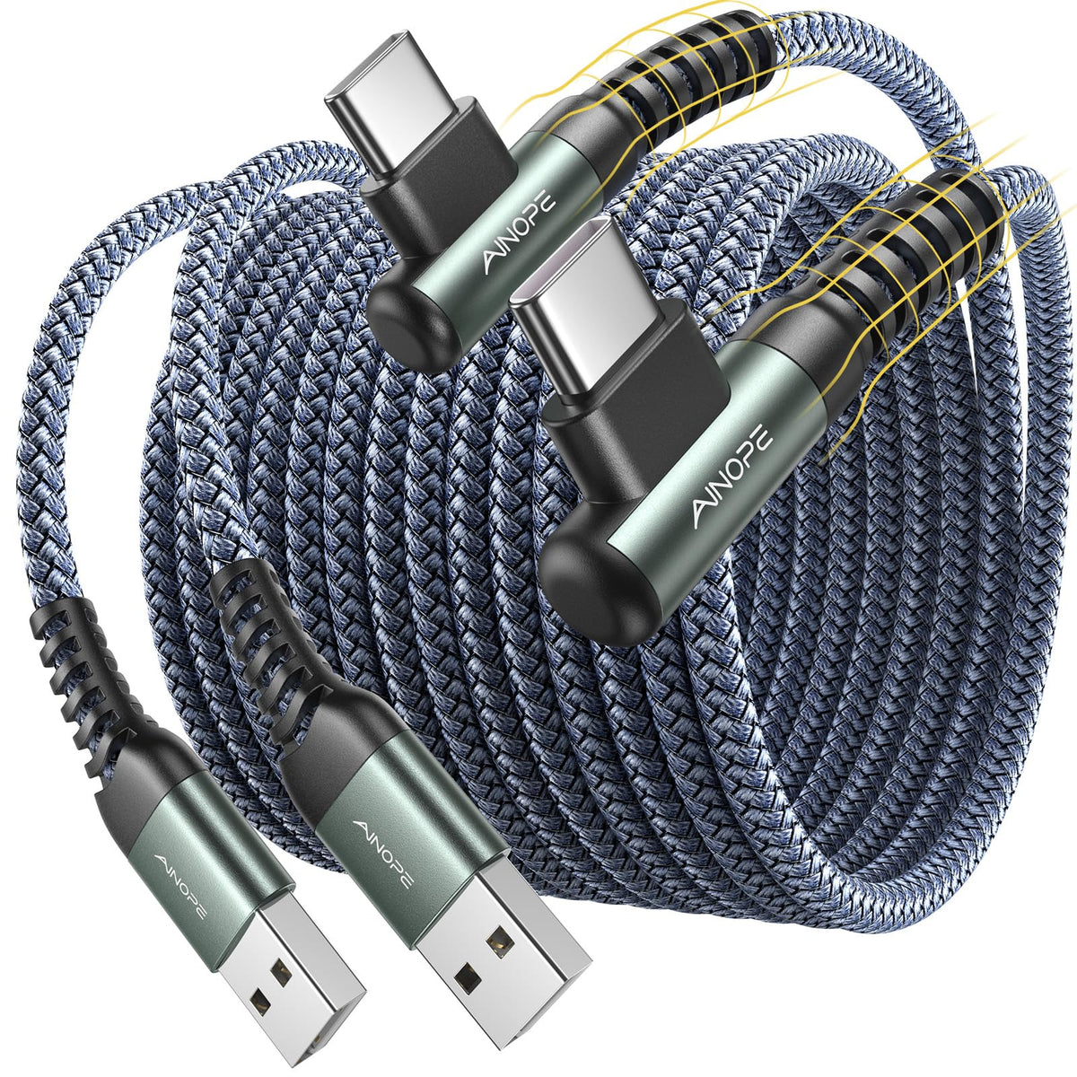 AINOPE USB C Charger Cable,(2Pack 2M) 3.1A Right Angle USB to USB C Cable