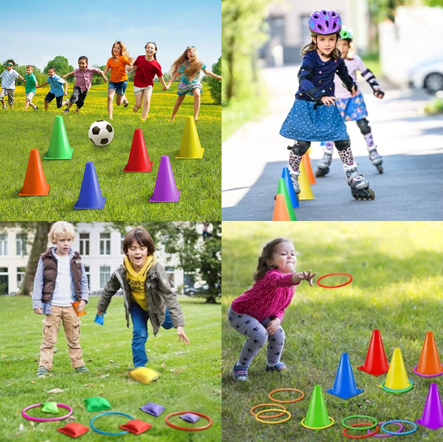 Eocolz 3 in 1 Carnival Games Set, Soft Plastic Cones Bean Bags Ring Toss Games for Kids Birthday Party Outdoor Games Supplies 32 Pcs Combo Set