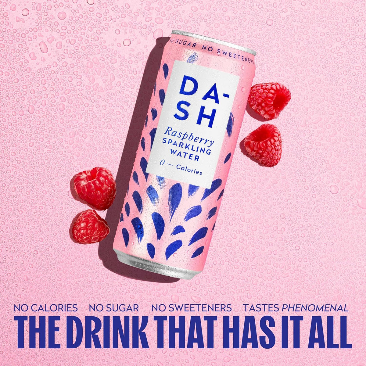 DASH Water Raspberry - 12 x Raspberry Flavoured Sparkling Spring Water - NO Sugar, NO Sweetener, NO Calories - Infused with Wonky Fruit (12 x 330ml cans)