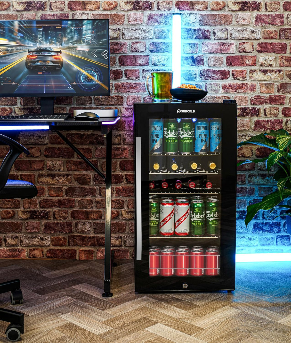 Subcold Ace90 LED Touch Control Beer Fridge With Glass Door | Premium Drinks & Wine Fridge | Black Alu Handle, Auto Defrost, Lockable | 91 Cans | Ideal for Home Bar Undercounter