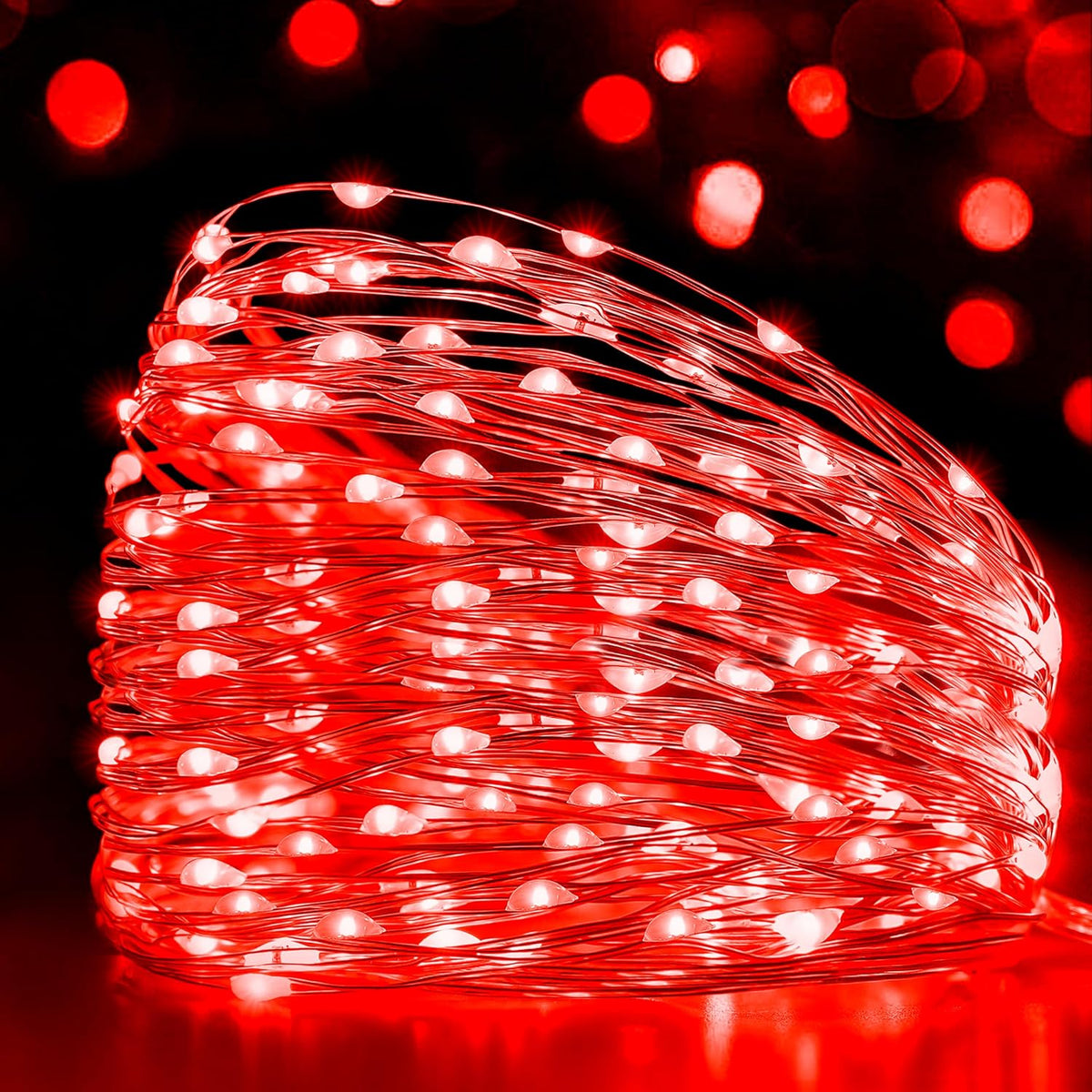 Ollny 10m 100LED Red Fairy Lights Battery Operated,Copper Wire String Light