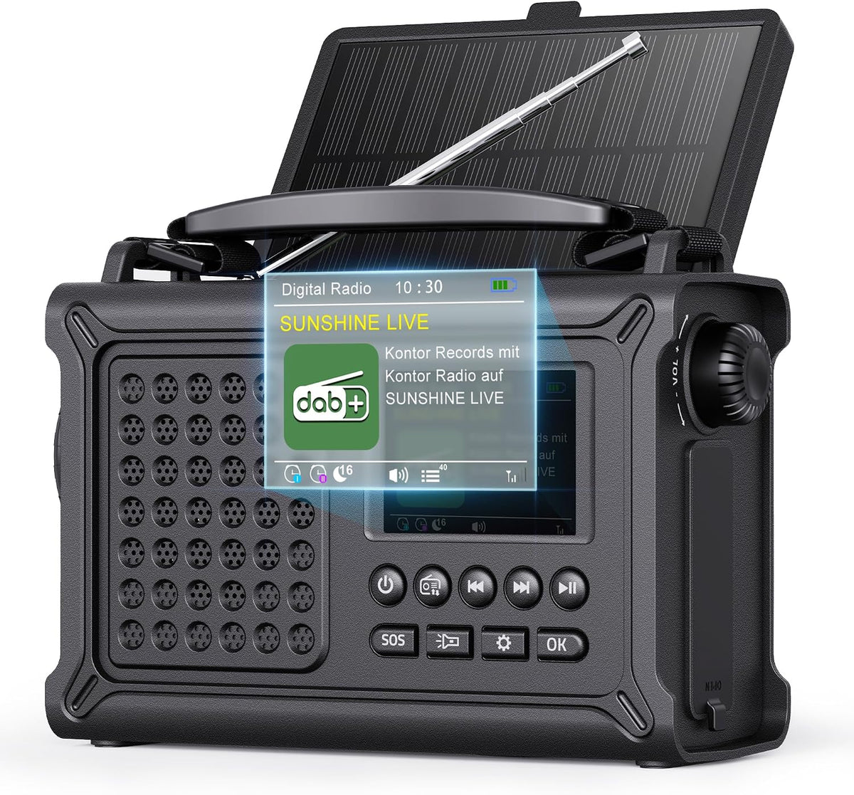 ROCAM DAB Wind Up Radio Solar Battery Torch 12000mAh Rechargeable Battery