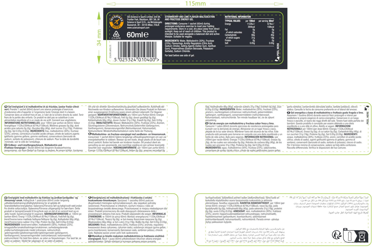 Science in Sport BETA Fuel Gels, Strawberry & Lime, 6 x 60ml