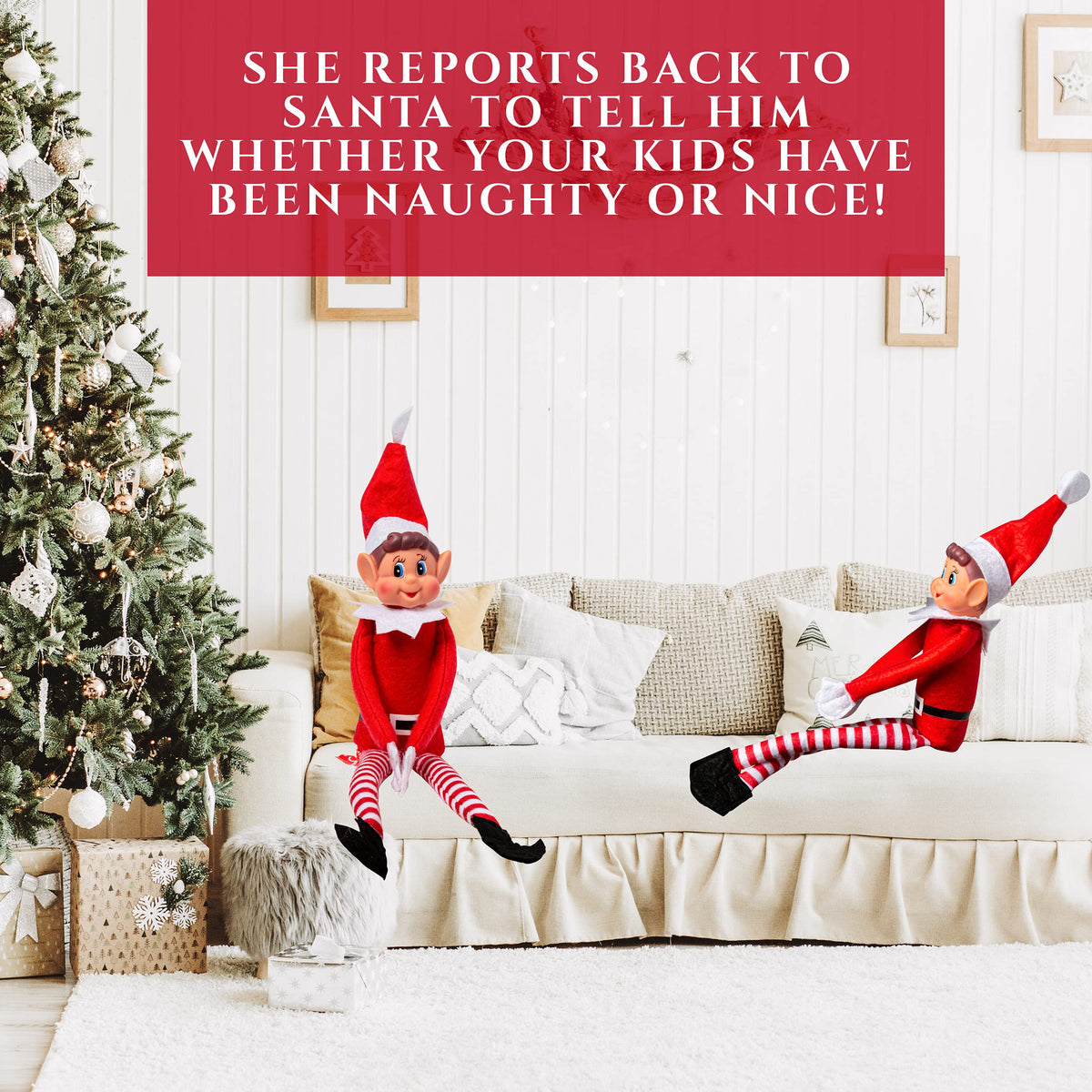 Elves Behavin' Badly Charming Red Long Leg Soft Body Vinylface Girl Elf with Hat - 30 cm (1 Pc.) - Premium Quality Plush Toy - Perfect For Holiday Decor & Gift-giving