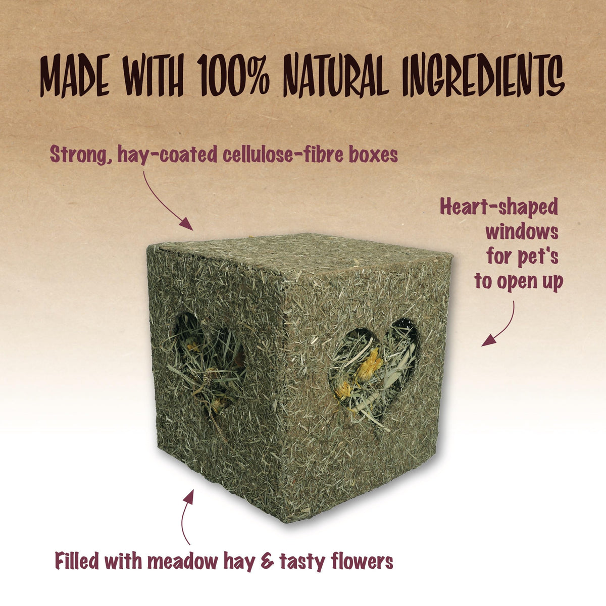 Rosewood Naturals I Love Hay Forage Cube, Small Animal Treat and Gnaw Toy for Rabbits, Guinea Pigs, Chinchillas, Degus, Hamsters, Gerbils, Mice and Rats - Medium (Pack of 2)