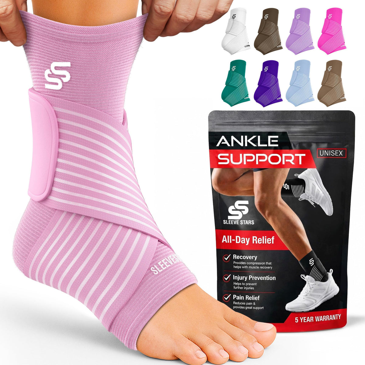 Sleeve Stars Ankle Brace Men & Women Support (Single/L:12"-13"/Black)