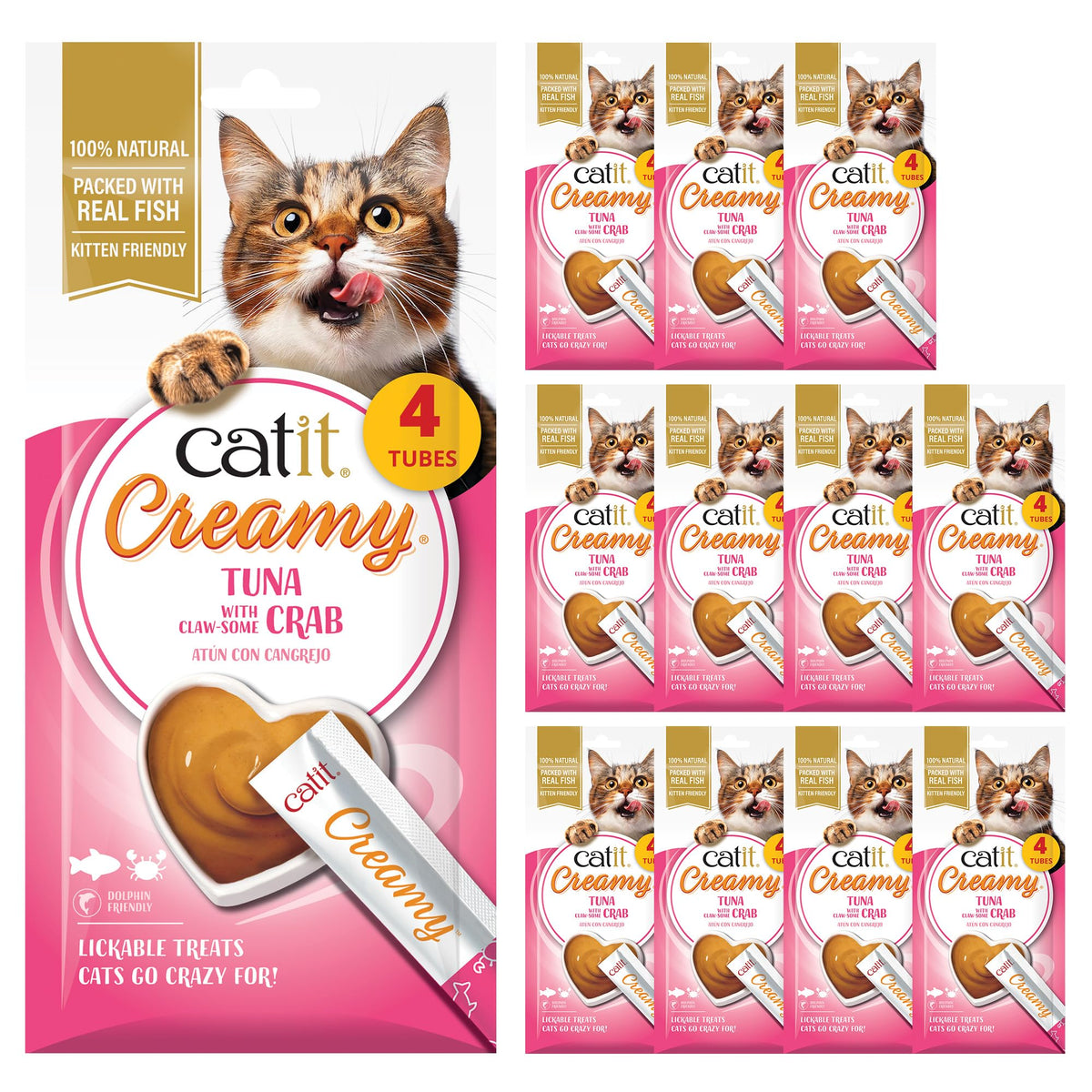 Catit Creamy Salmon & Prawn Lickable Cat Treats for Cats & Kittens 15x10g
