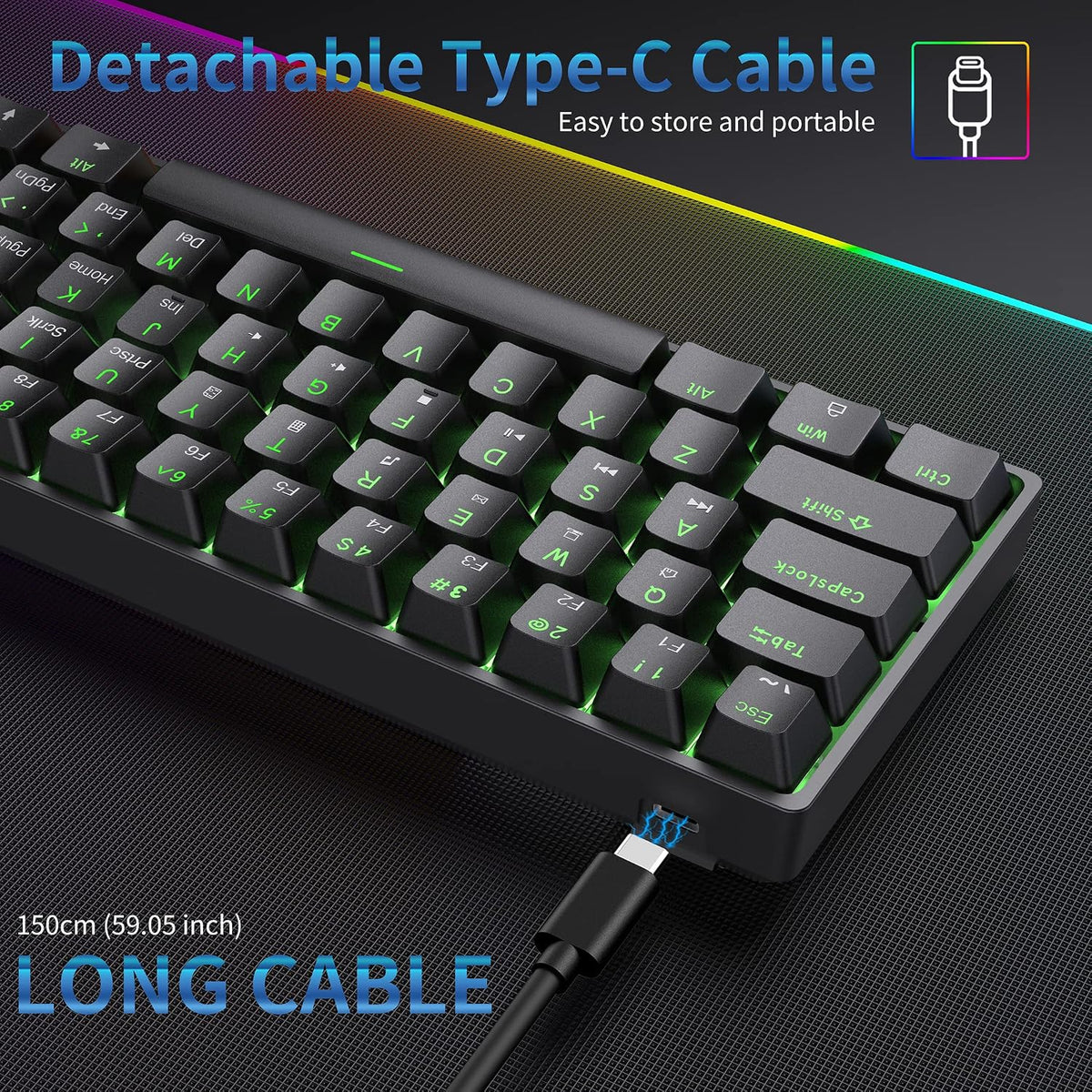 Dierya DK61SE 60% Gaming Keyboard, Wired, US QWERTY, Brown Switches, Black