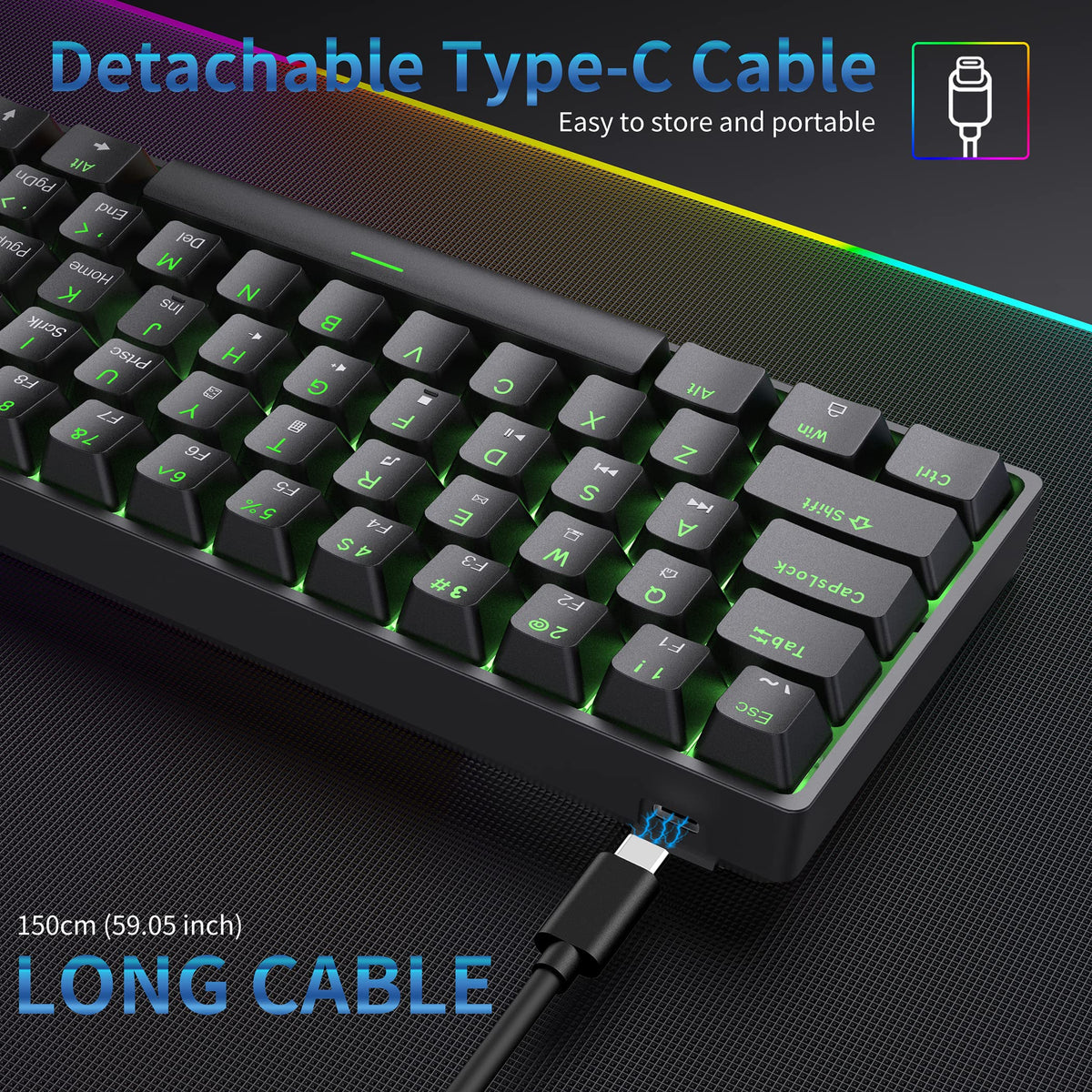 Dierya DK61SE 60% Gaming Keyboard, Wired, US QWERTY, Brown Switches, Black