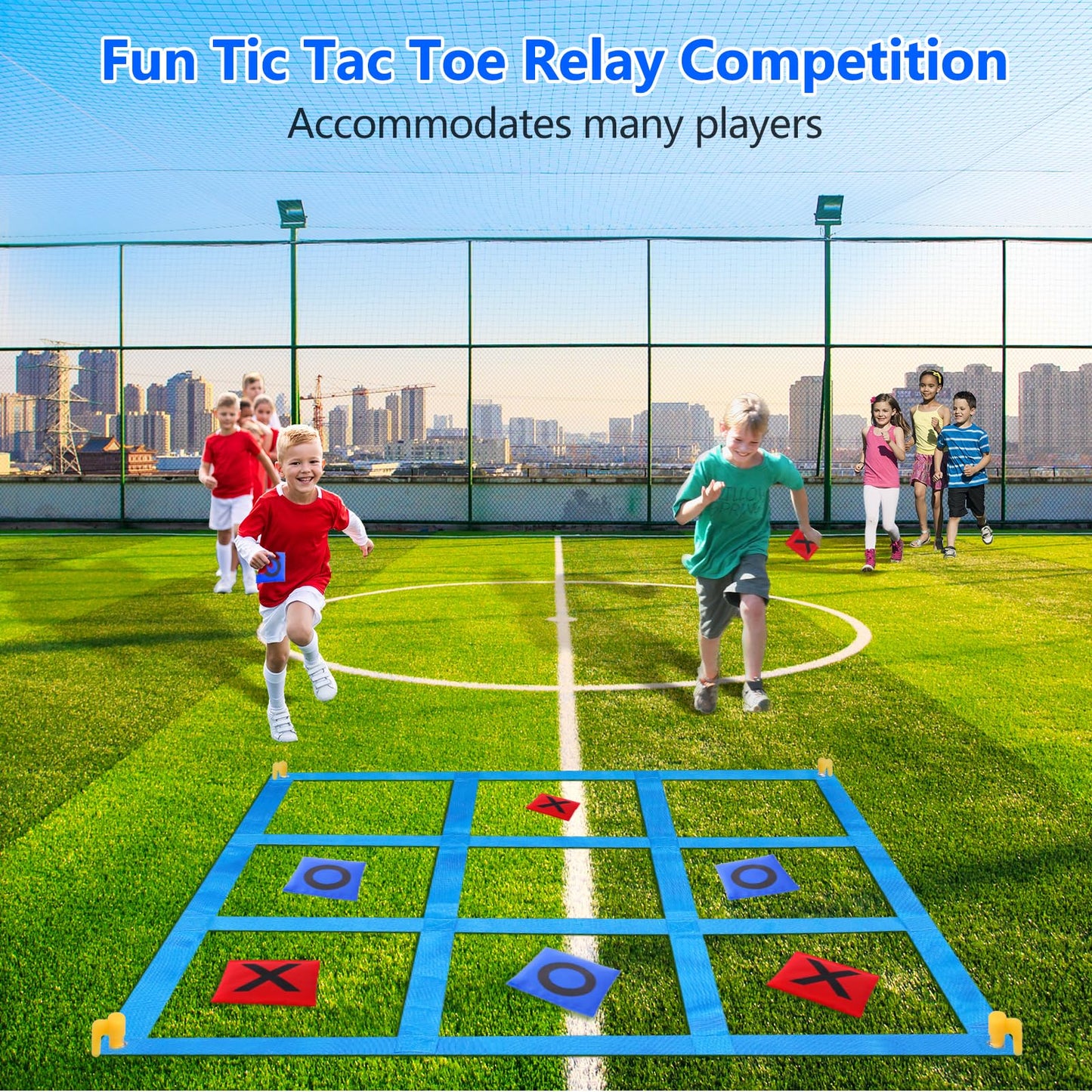 2-in-1 Giant Tic Tac Toe & Bean Bag Toss Game for Kids Adults Family Fun Outdoor Garden Game 4.5Ft Double-Sided Large Sports Day Kit for Lawn Backyard Carnival Field Day Picnic Camping Birthday Party