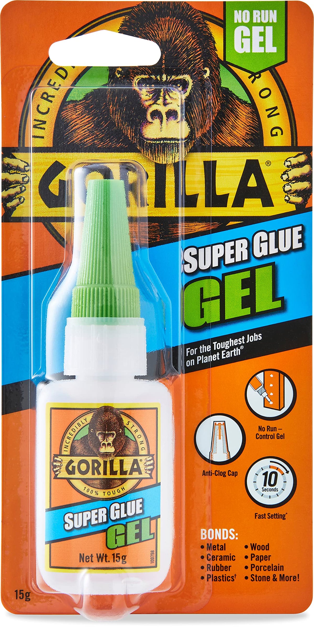Gorilla Super Glue, 15g – All Purpose, Impact Tough & Fast Setting with Anti-Clog Cap Ideal for Metal, Ceramics, Leather & More