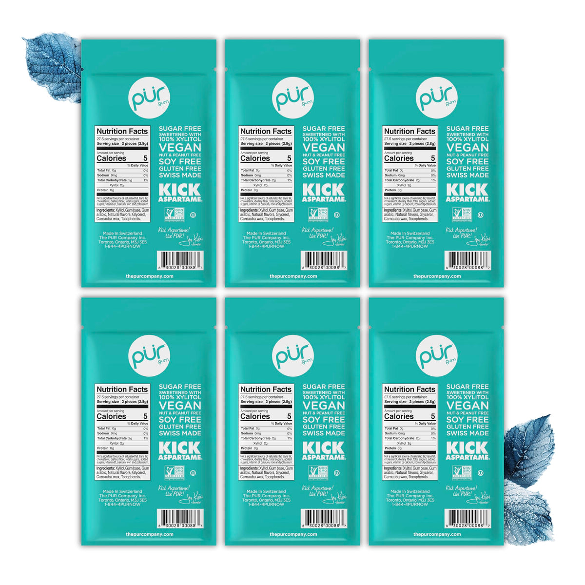 PUR Gum, Spearmint, Xylitol Gum, No Artificial flavour, 55 Count
