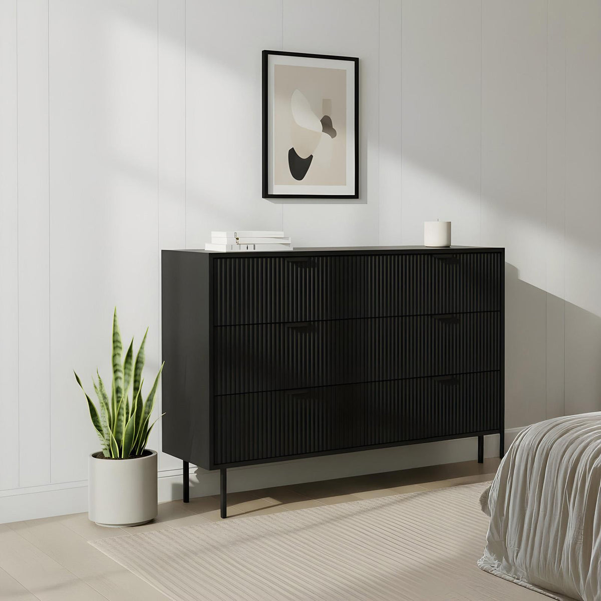 OHS Ribbed Drawer Unit Bedside Table 3/4/5/6 Draw Cabinet Nightstand Sideboard