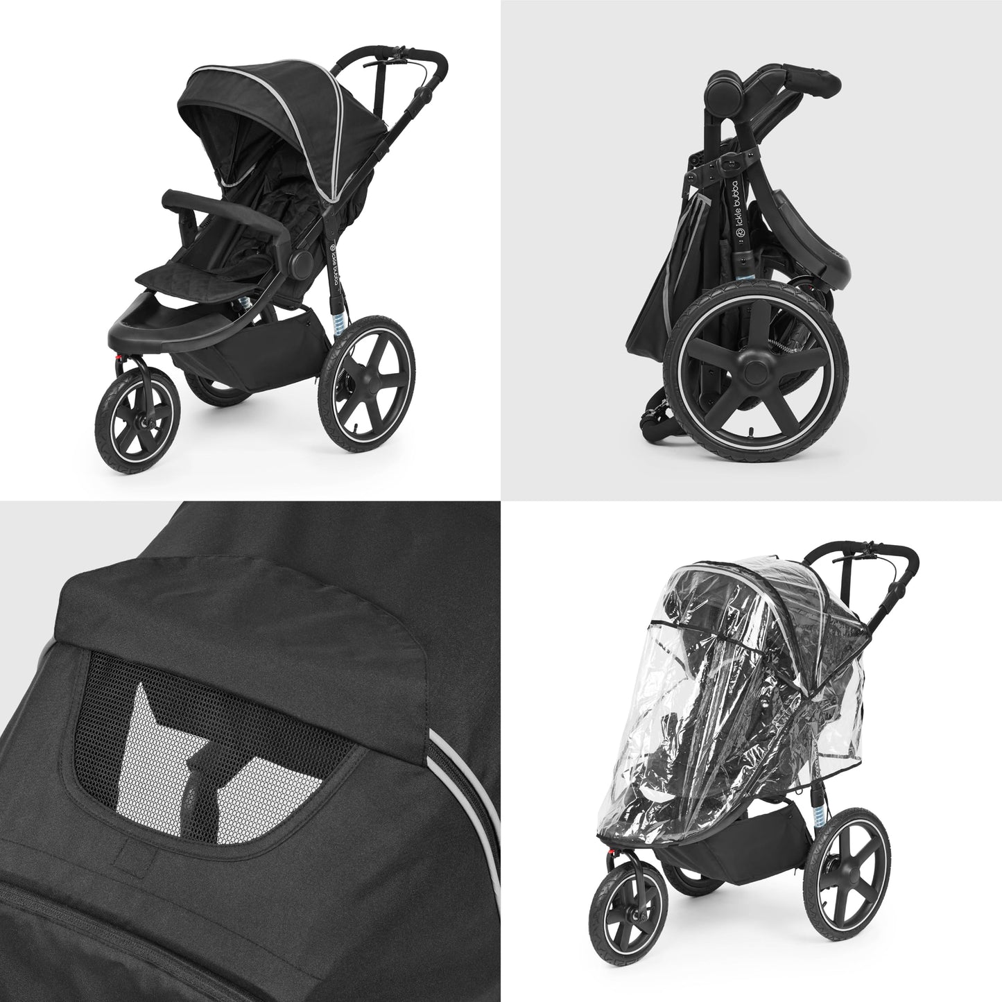 Ickle Bubba Venus Jogger Pro Max Stroller (Charcoal Grey) – All-Terrain 3-Wheel Pushchair from Birth to 22kg, Waterproof Hood & Footwarmer, Adjustable Handle, Cup Holder & Self-Locking Fold