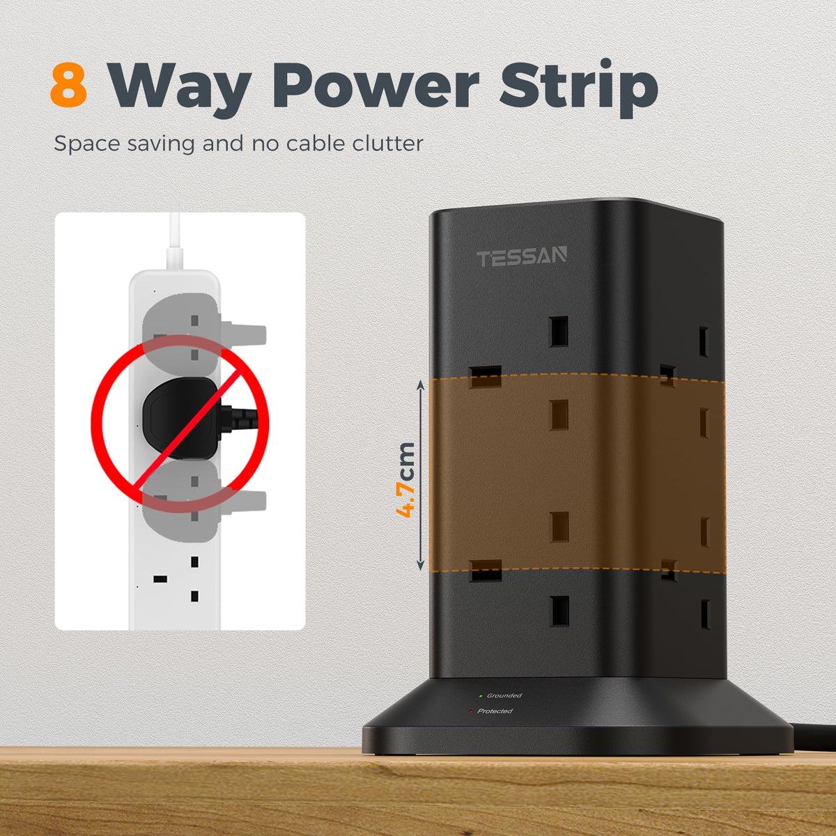 TESSAN Tower Extension Lead with USB C Slots